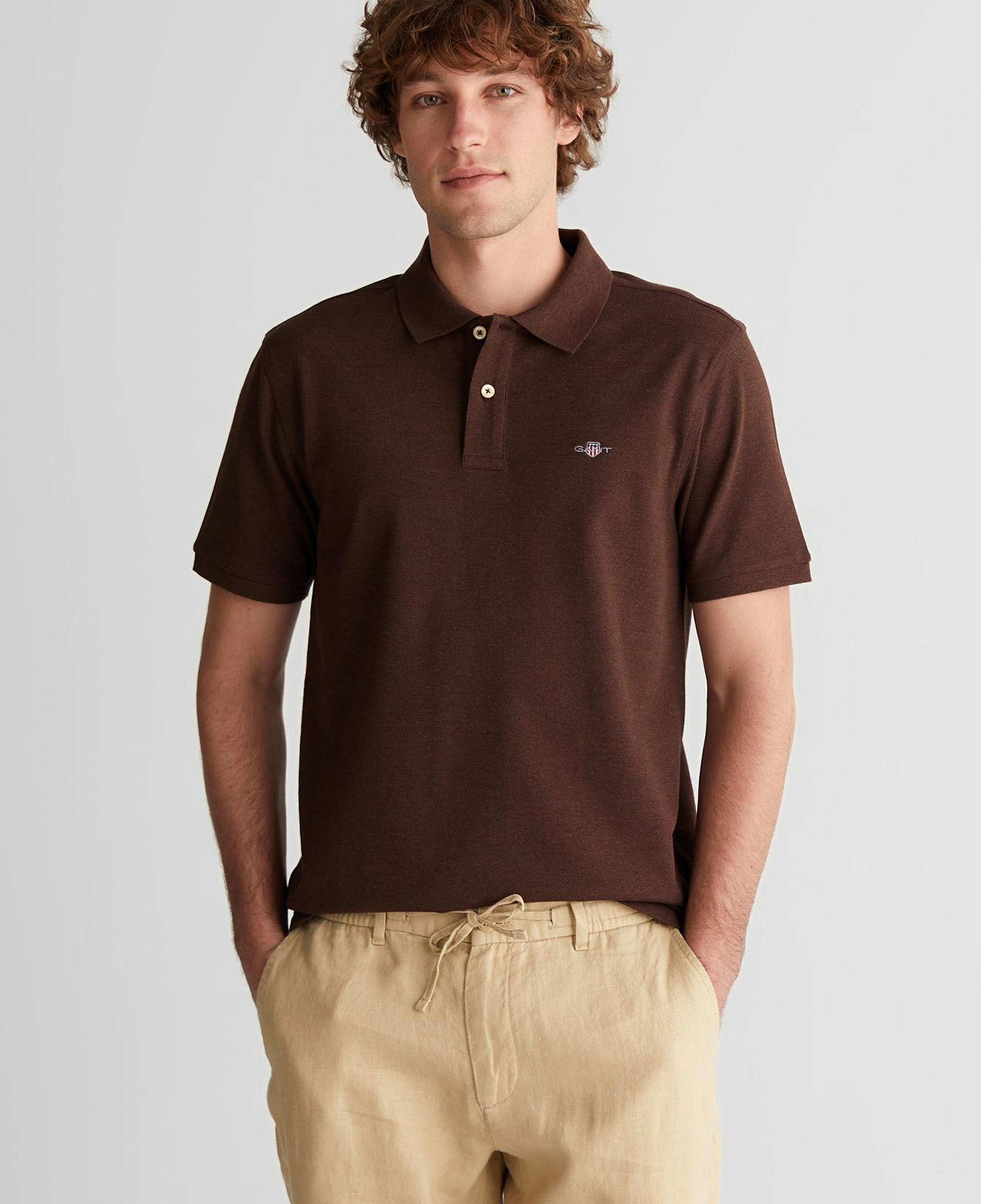 GANT Erkek Krem Regular Fit Logolu Polo Yaka T-Shirt