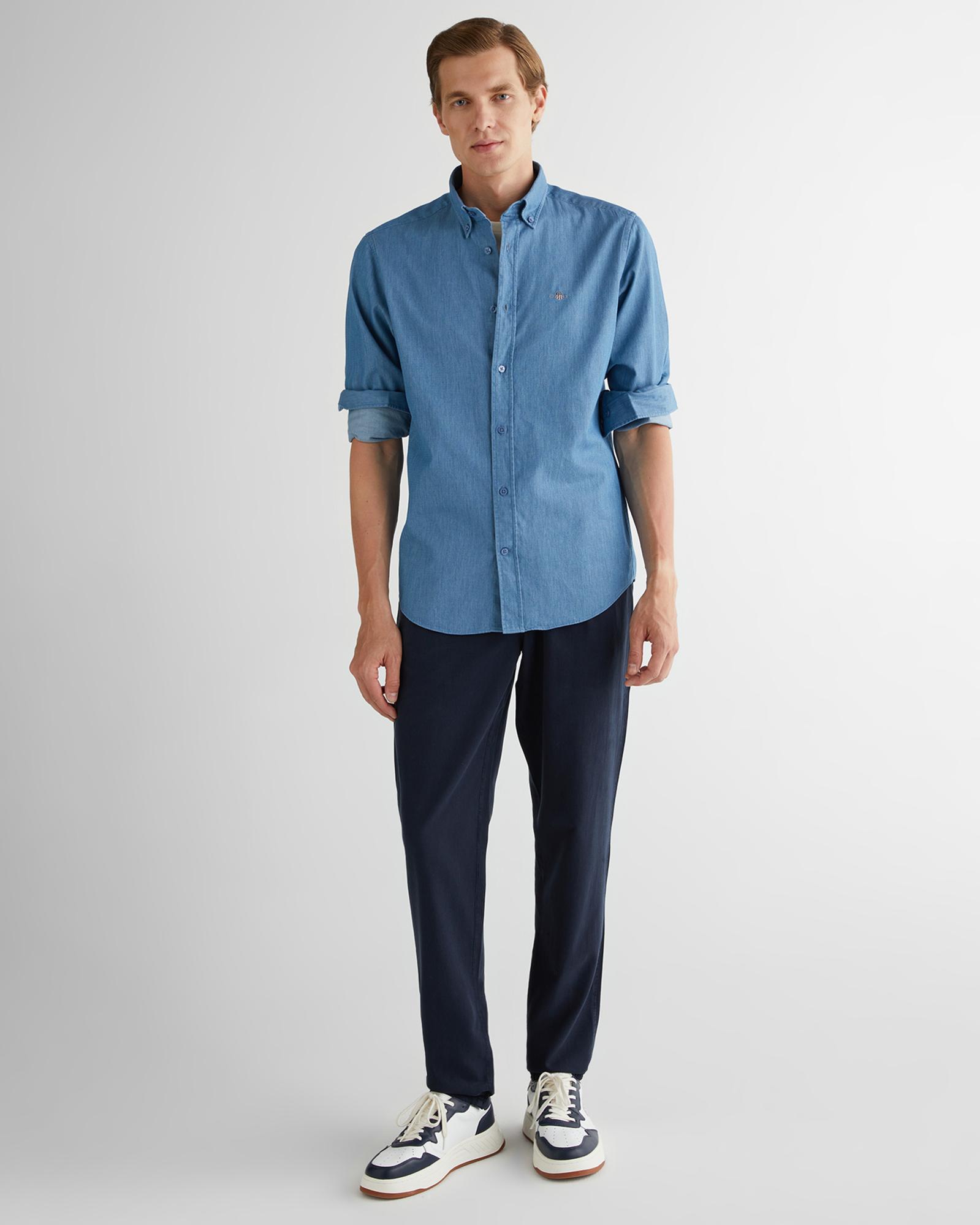 GANT Erkek Mavi Regular Fit Düğmeli Yaka Gömlek