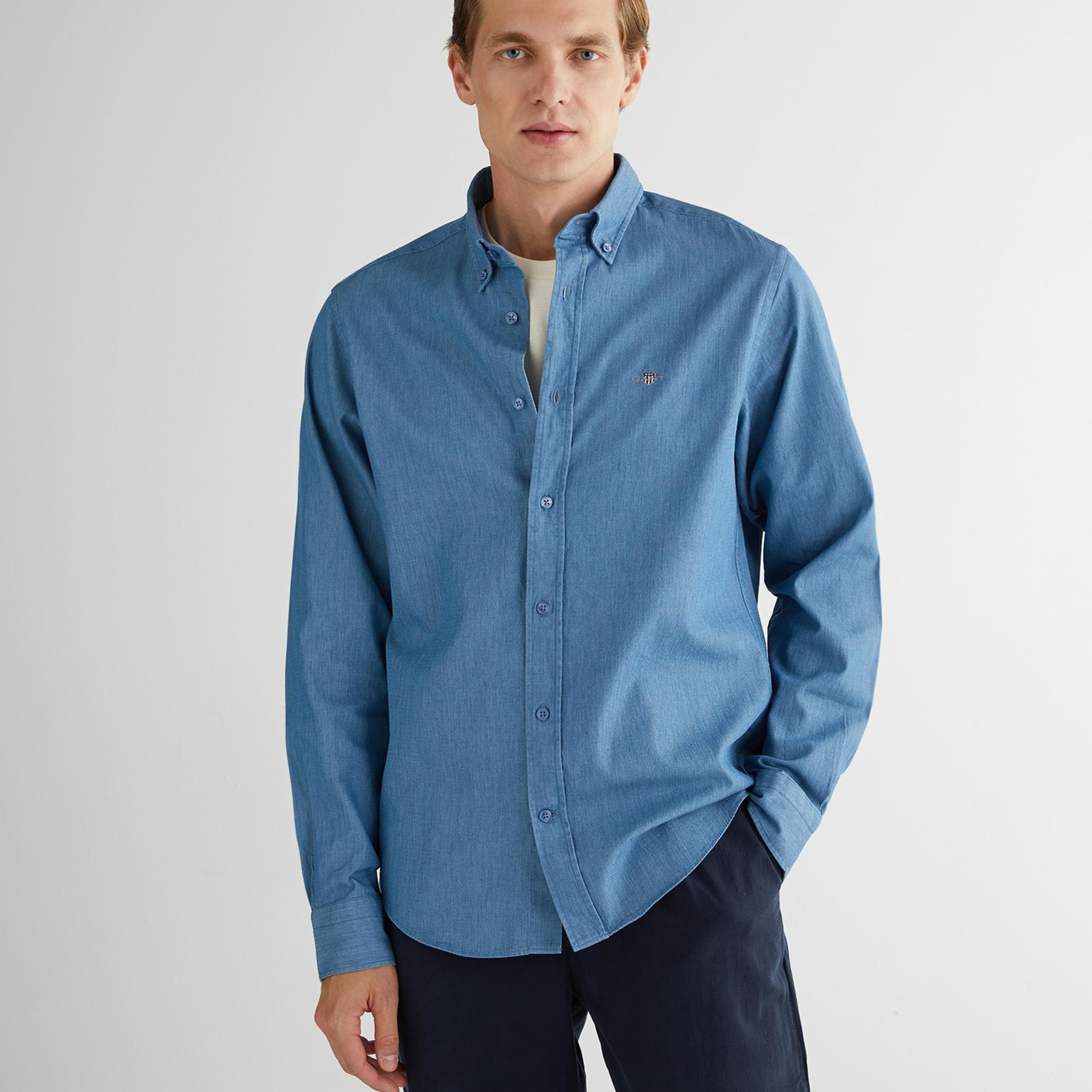 GANT Erkek Mavi Regular Fit Düğmeli Yaka Gömlek