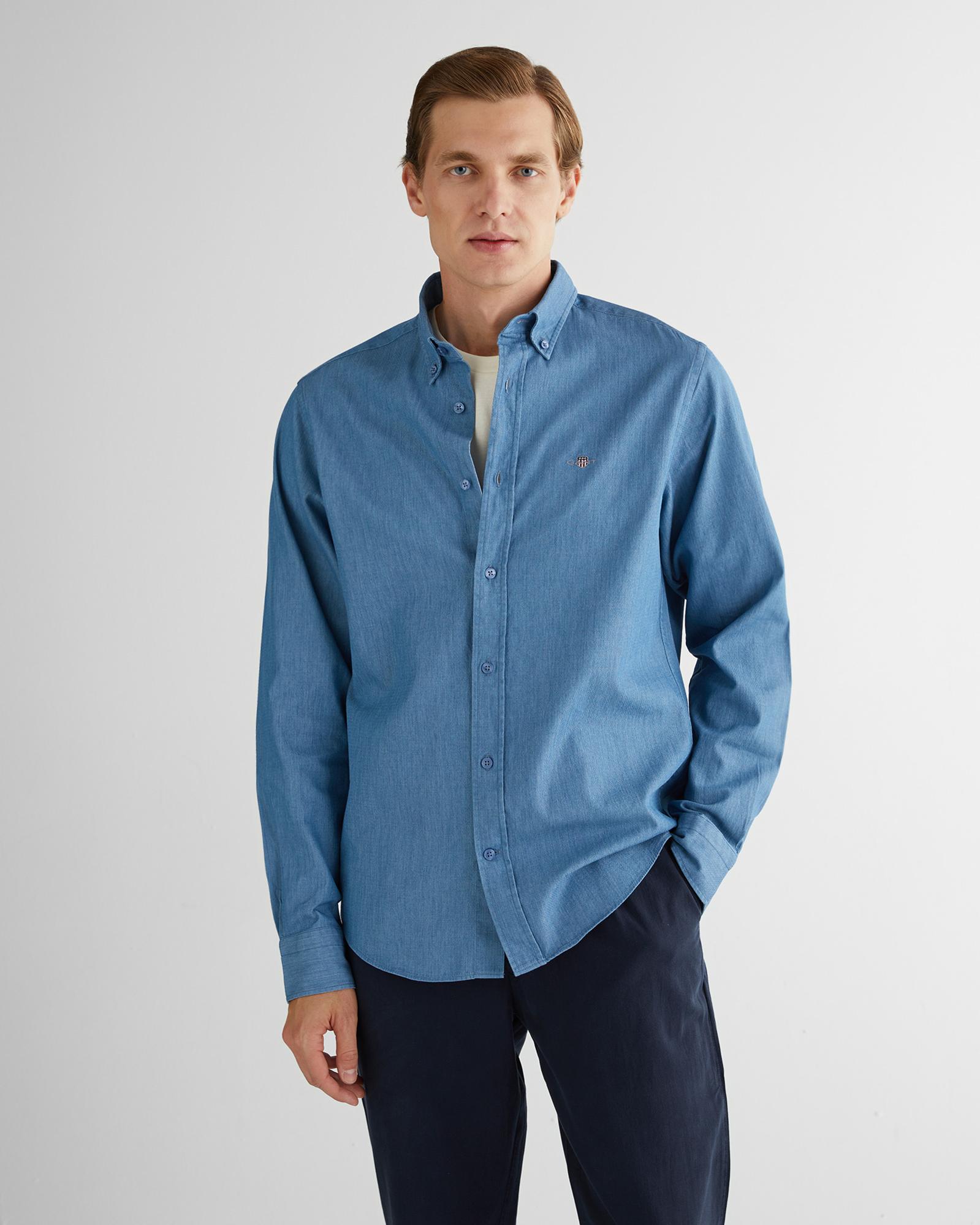 GANT Erkek Mavi Regular Fit Düğmeli Yaka Gömlek