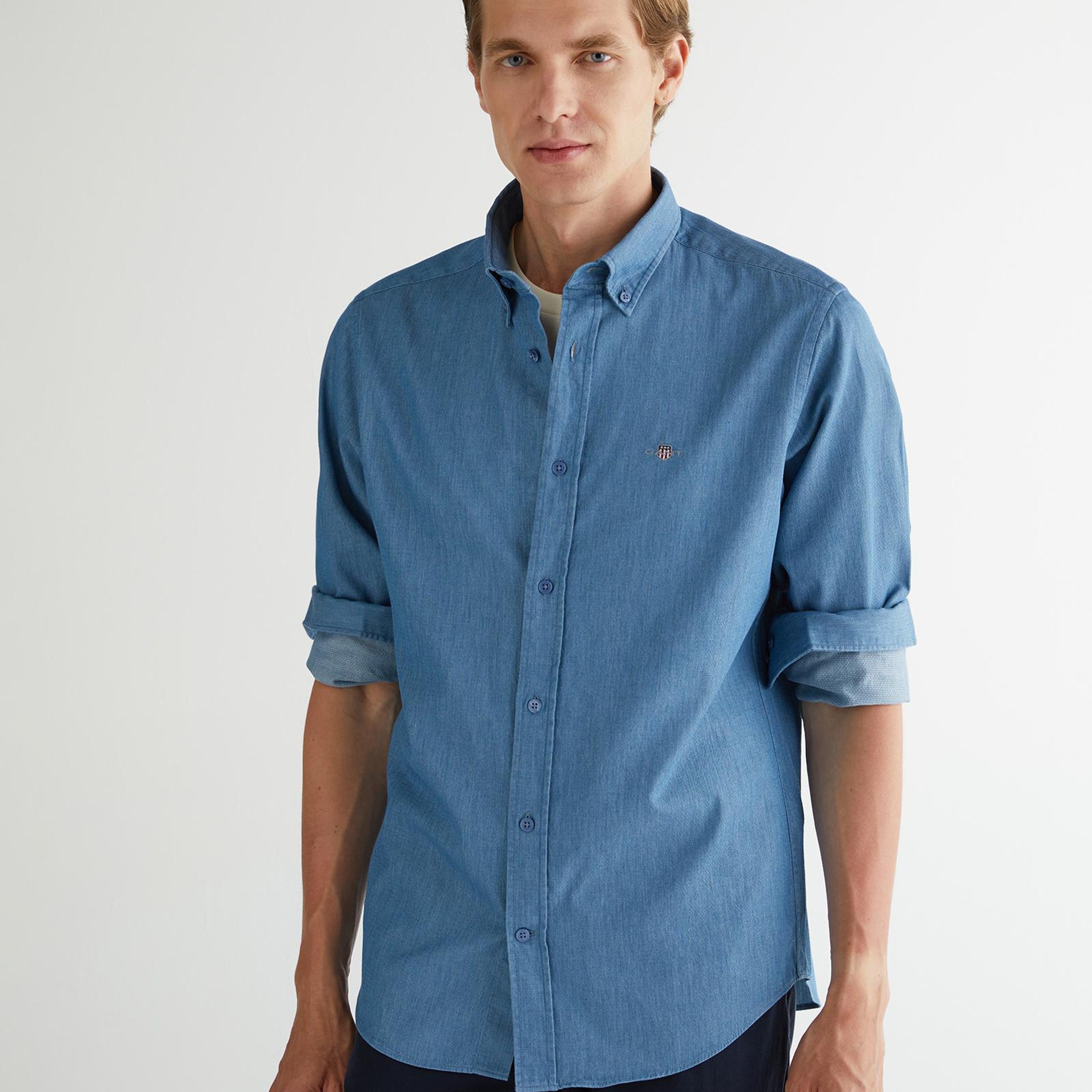 GANT Erkek Mavi Regular Fit Düğmeli Yaka Gömlek