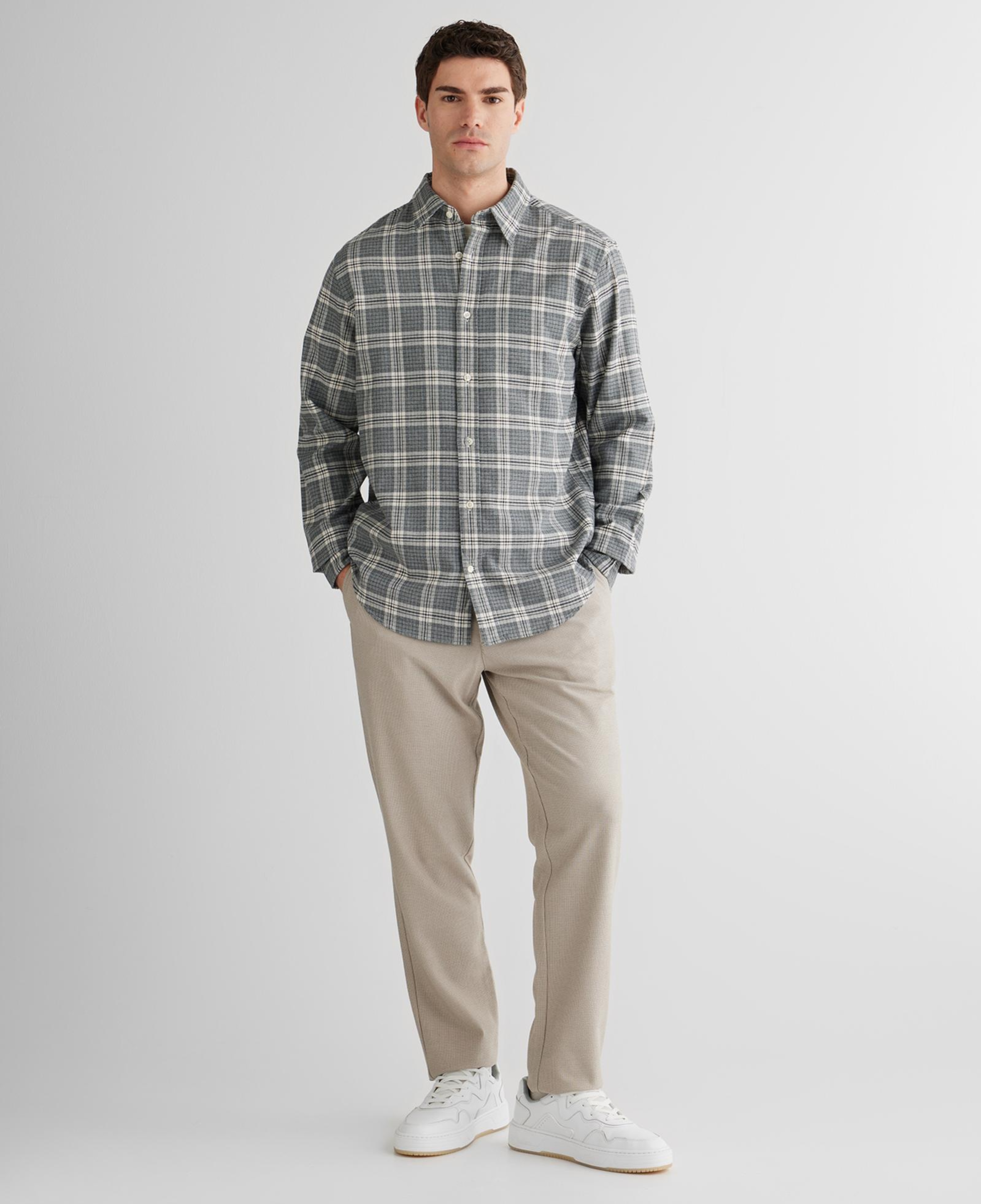 GANT Erkek Gri Regular Fit Bisiklet Yaka Gömlek