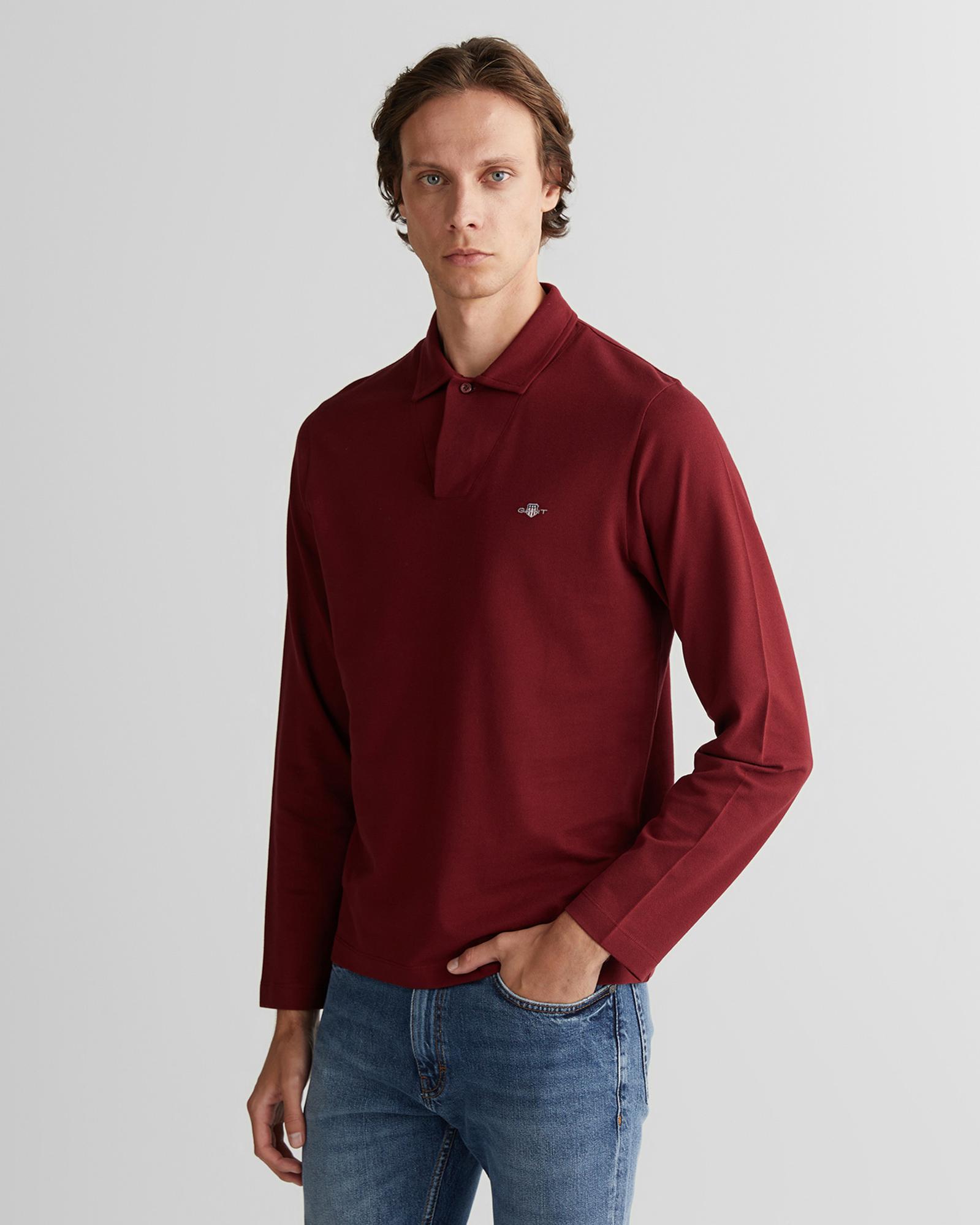 GANT Erkek Bordo Slim Fit V Yaka Polo