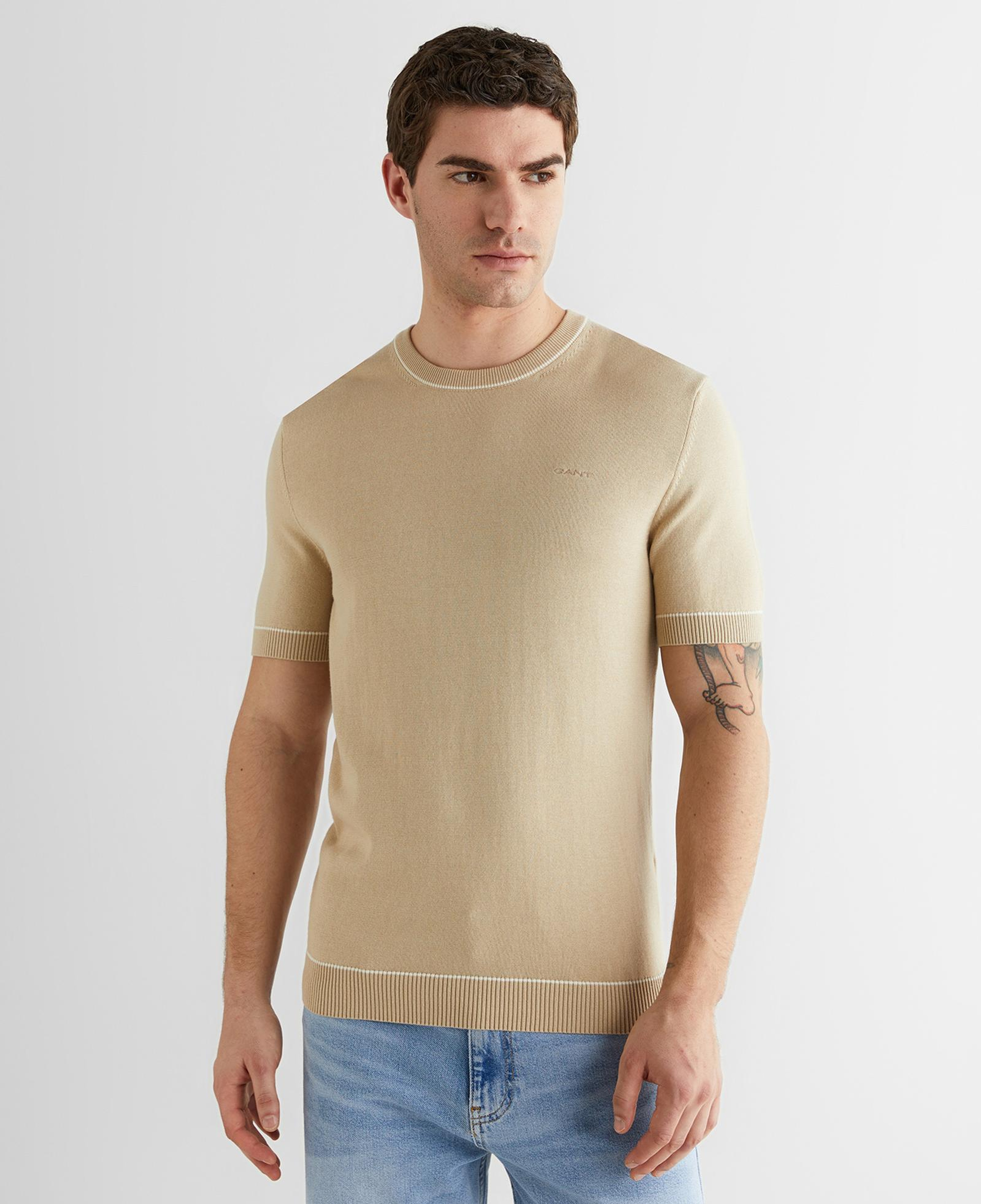 GANT Erkek Bej Regular Fit Kısa Kollu Triko