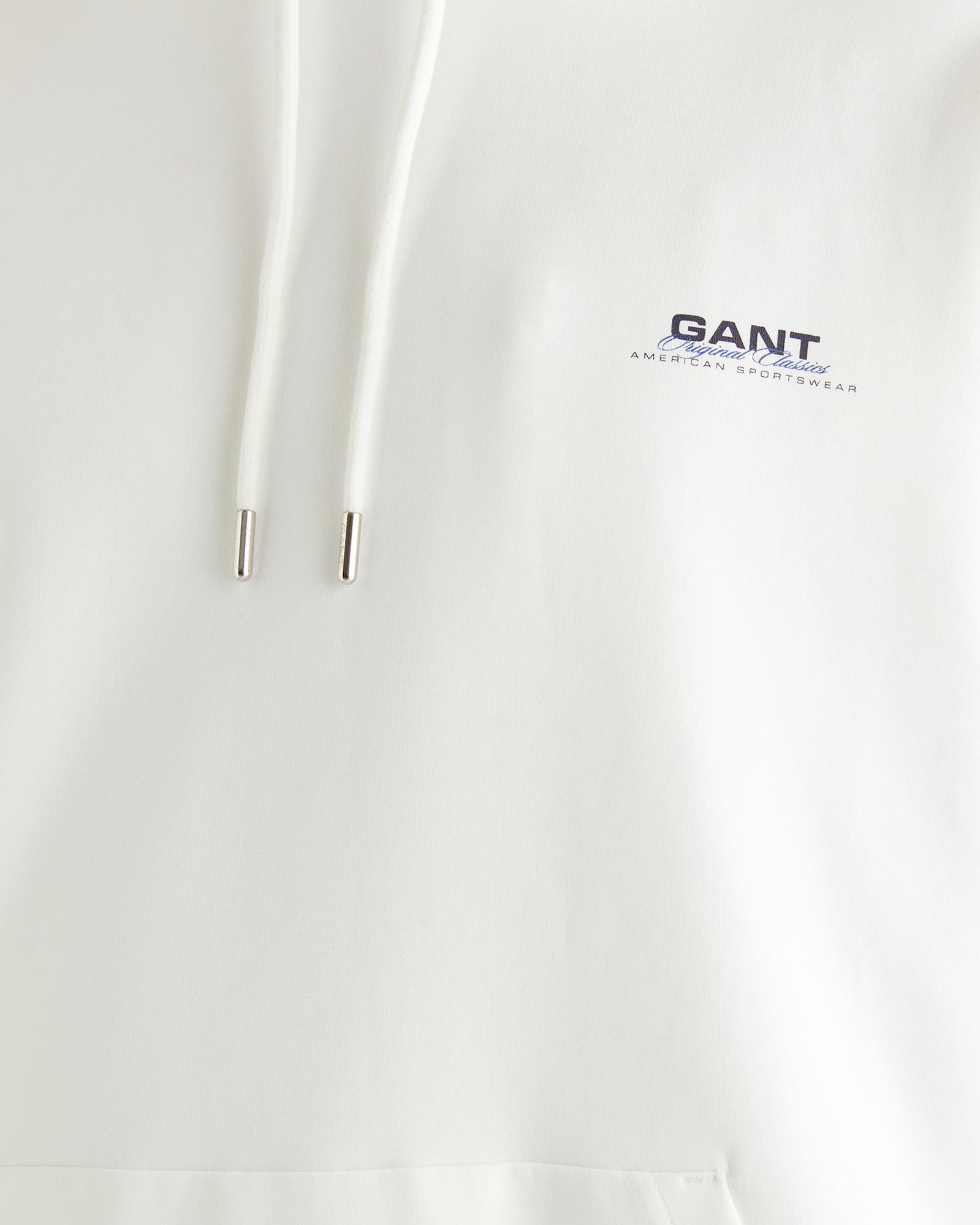 GANT Erkek Beyaz Regular Fit Kapüşonlu Sweatshirt