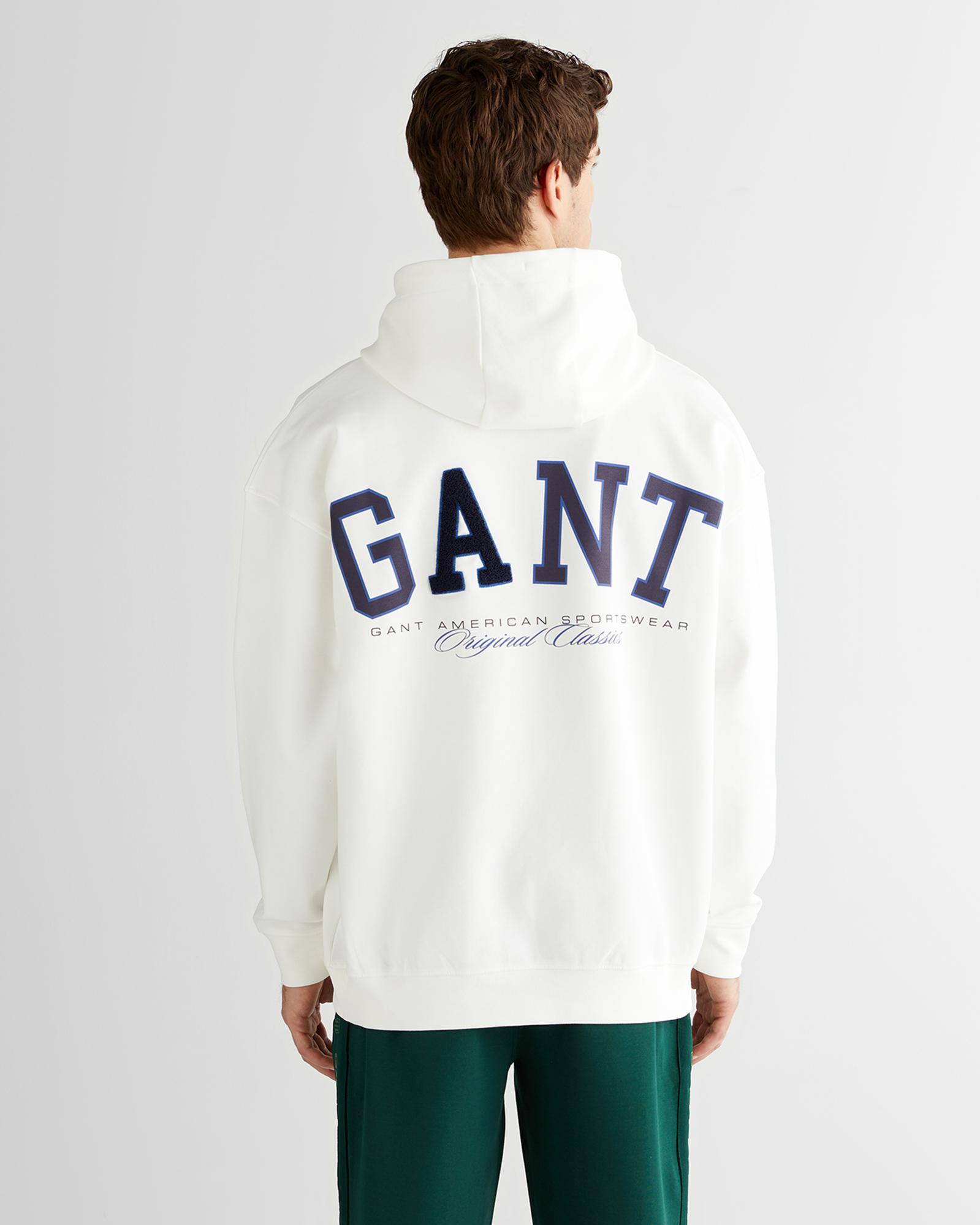 GANT Erkek Beyaz Regular Fit Kapüşonlu Sweatshirt