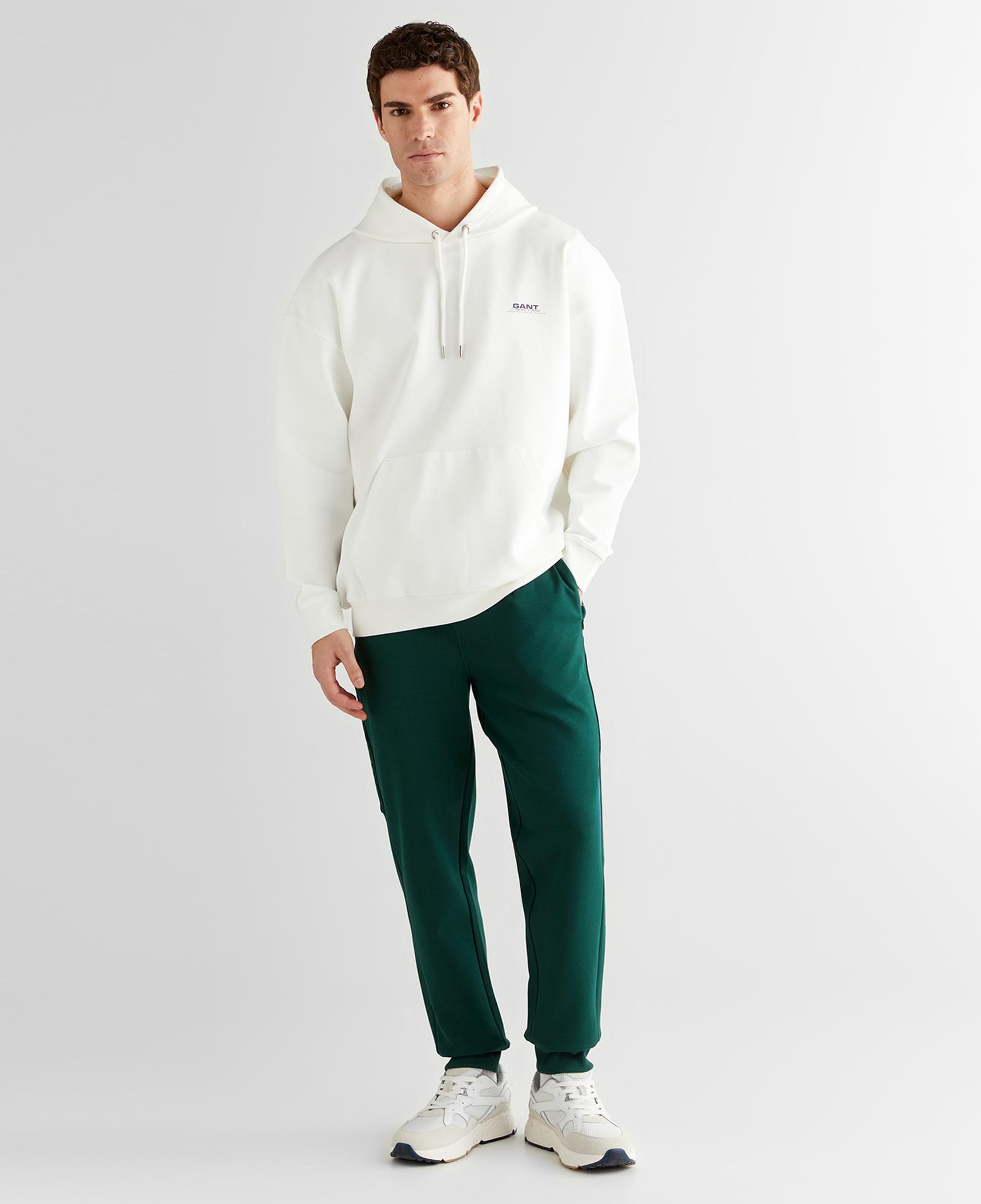 GANT Erkek Beyaz Regular Fit Kapüşonlu Sweatshirt