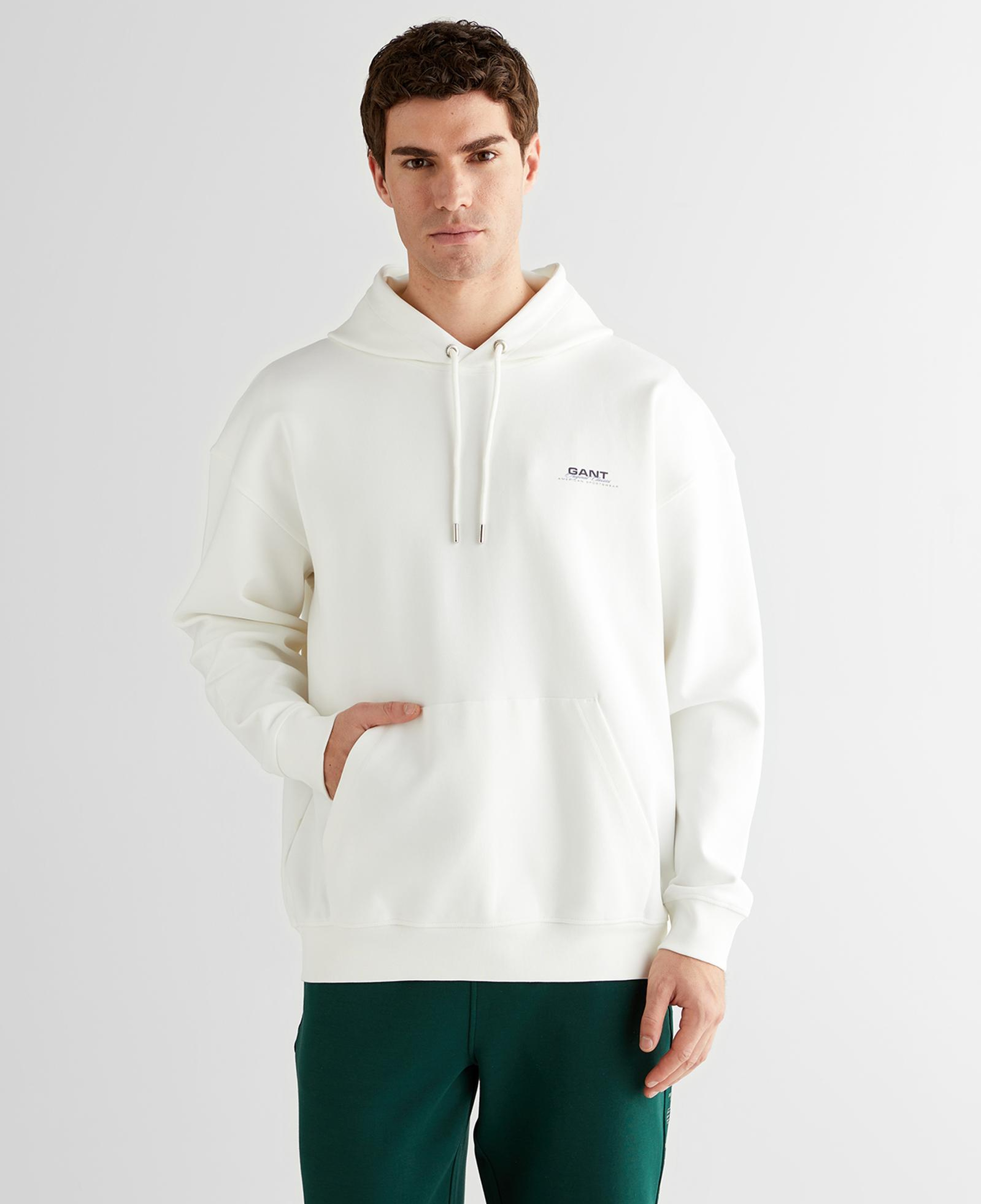 GANT Erkek Beyaz Regular Fit Kapüşonlu Sweatshirt