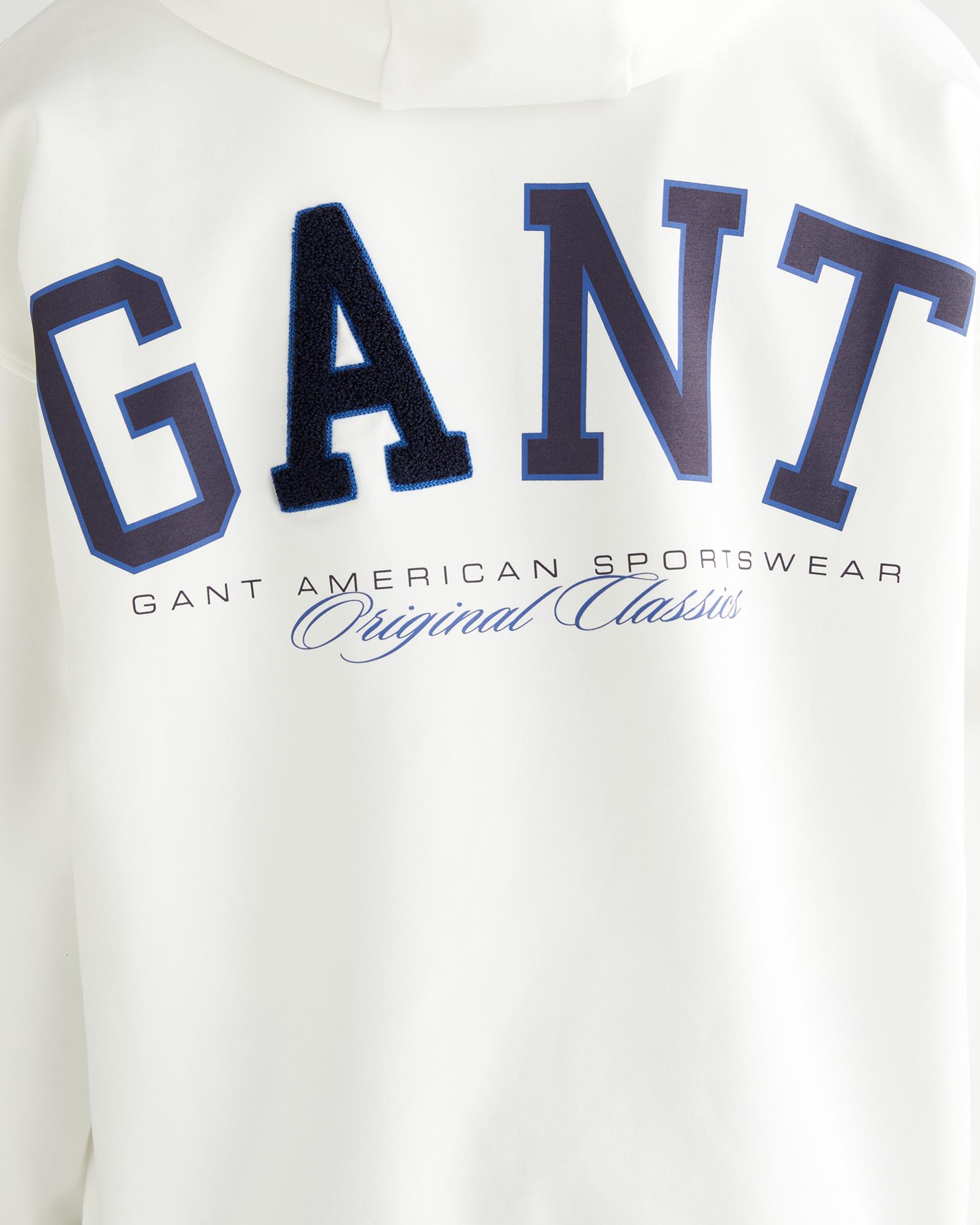 GANT Erkek Beyaz Regular Fit Kapüşonlu Sweatshirt