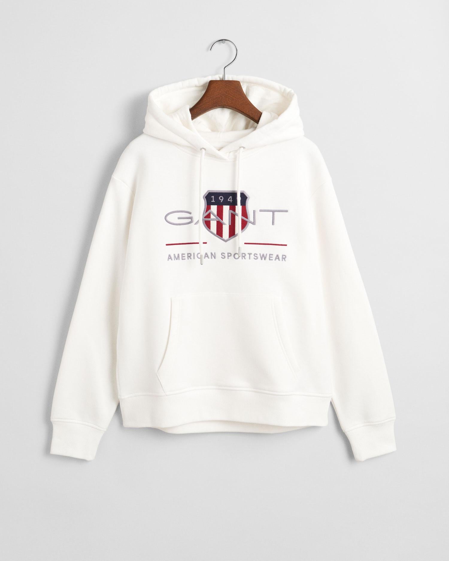 GANT Kadın Krem Relaxed Fit Kapüşonlu Logolu Sweatshirt