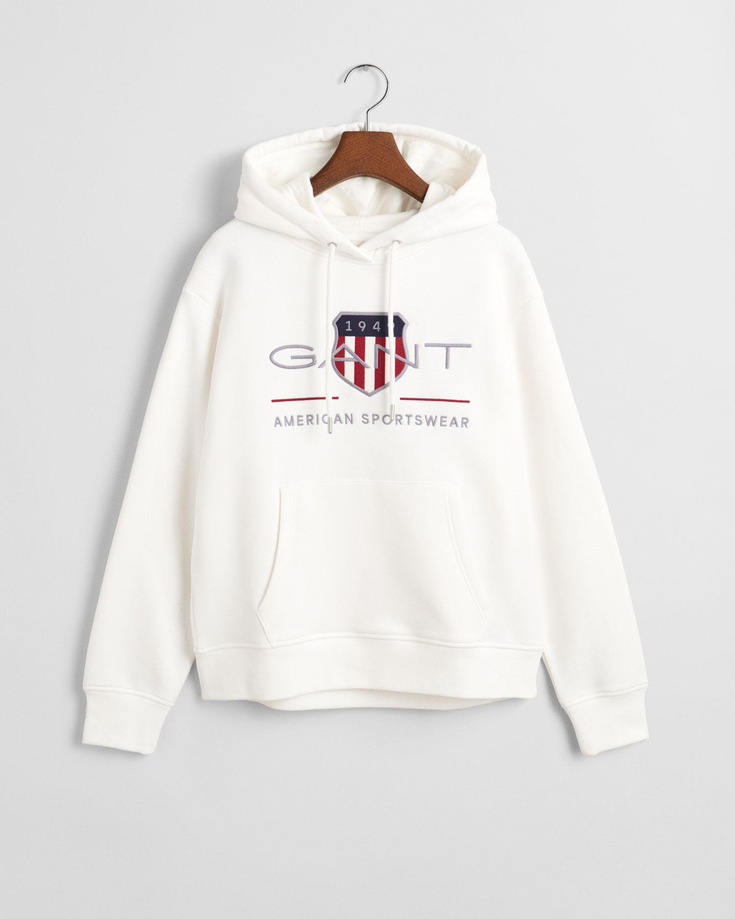 GANT Kadın Krem Relaxed Fit Kapüşonlu Logolu Sweatshirt