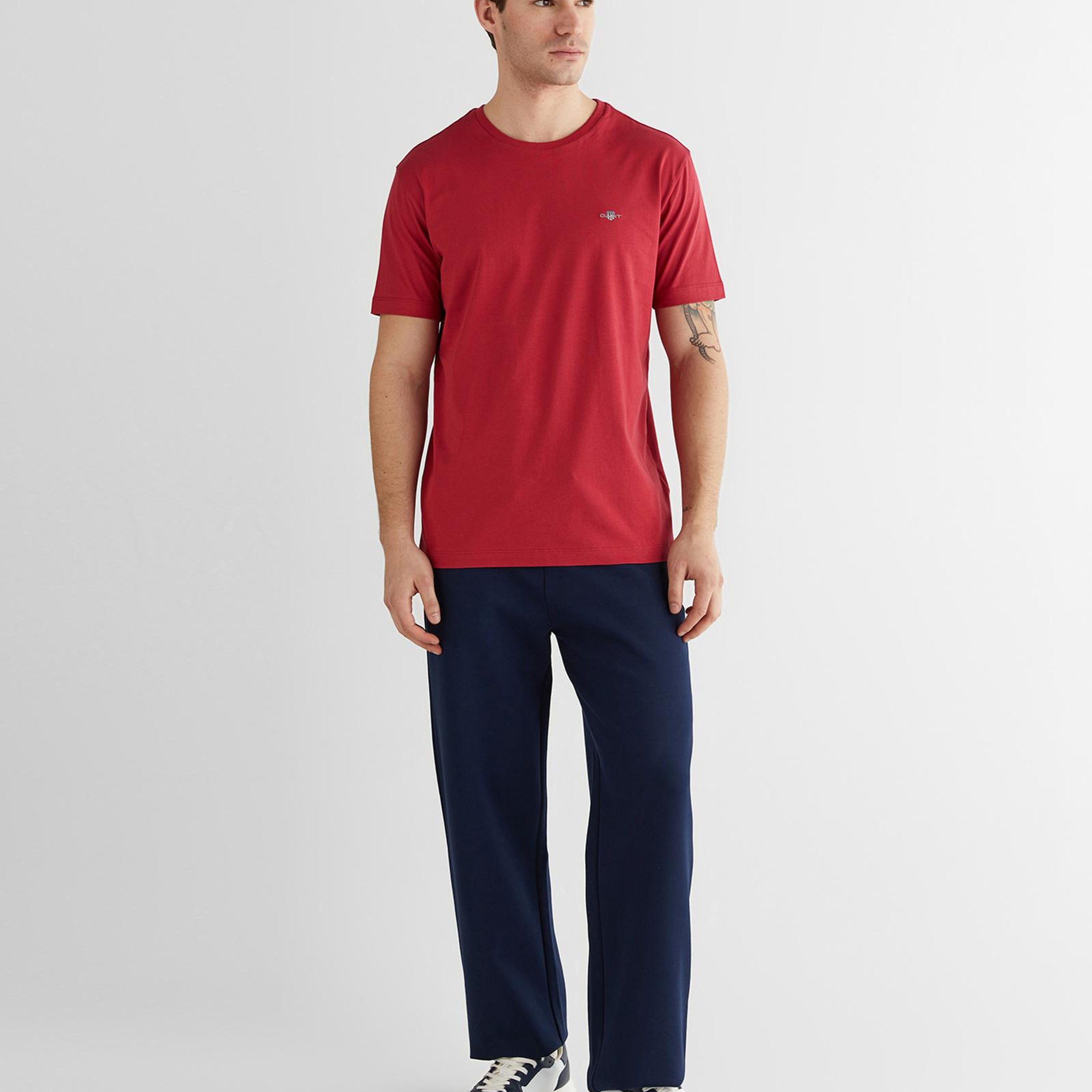 GANT Erkek Kırmızı Bisiklet Yaka Regular Fit Logolu T-Shirt