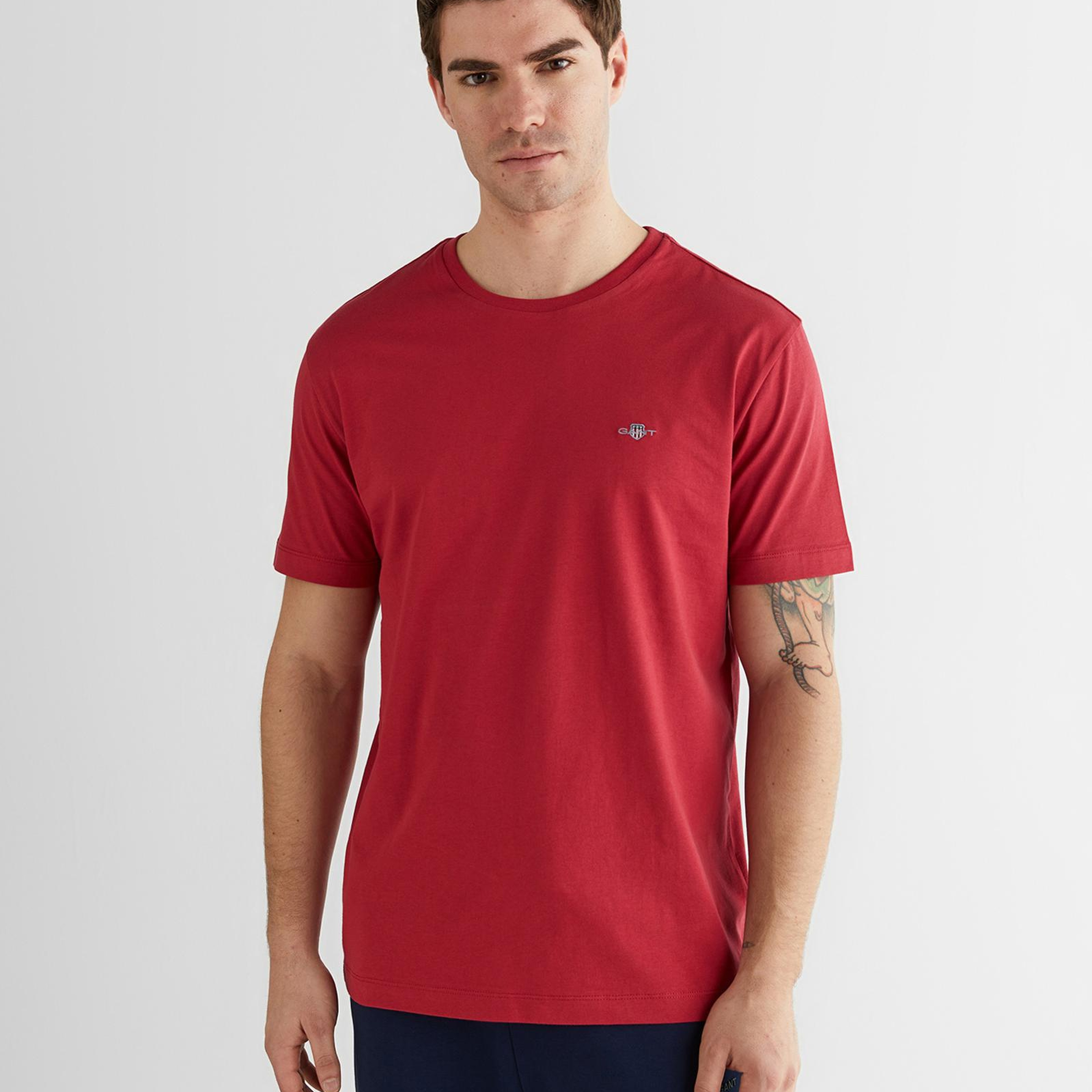 GANT Erkek Kırmızı Bisiklet Yaka Regular Fit Logolu T-Shirt