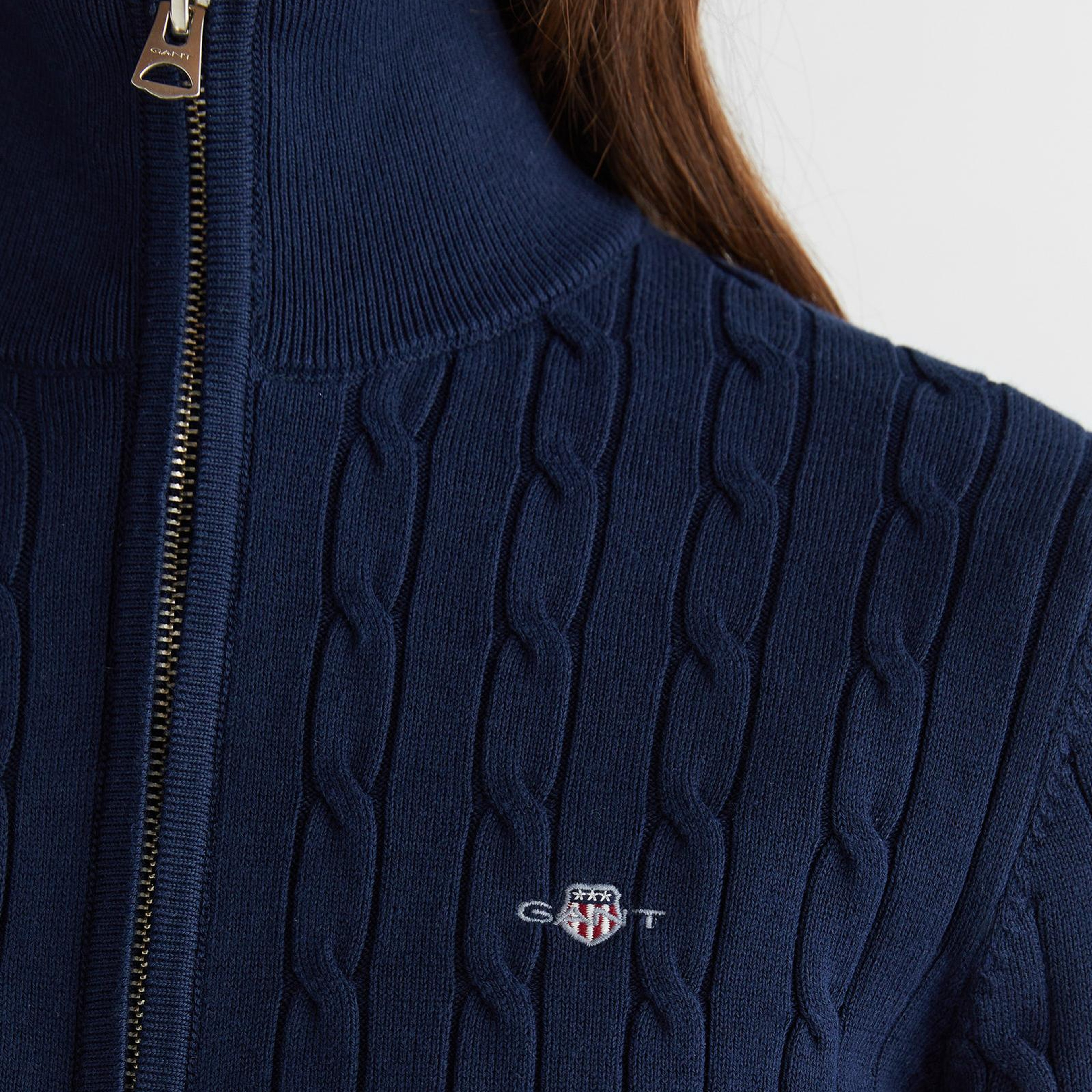 GANT Kadın Lacivert Regular Fit Yarım Fermuarlı Triko