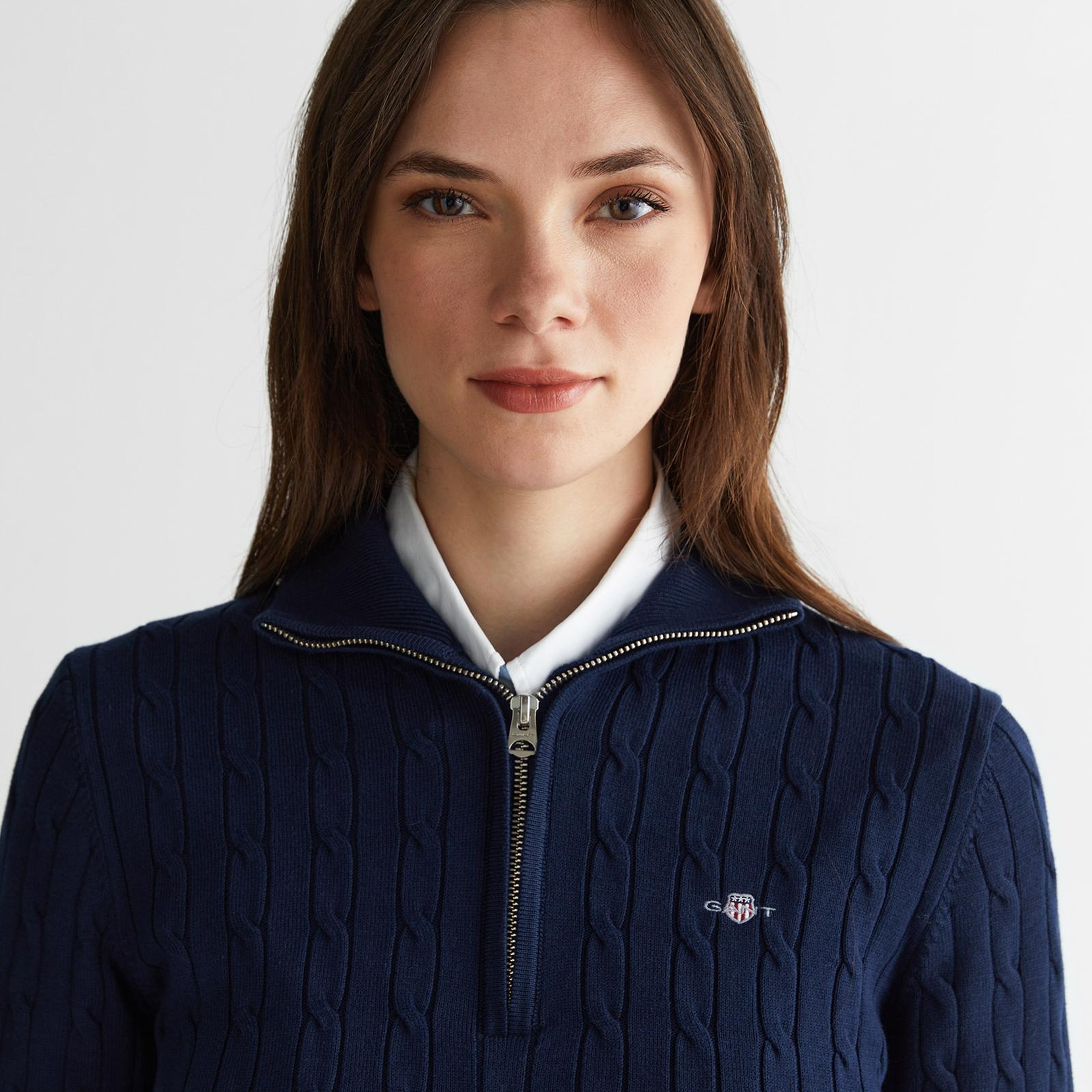 GANT Kadın Lacivert Regular Fit Yarım Fermuarlı Triko