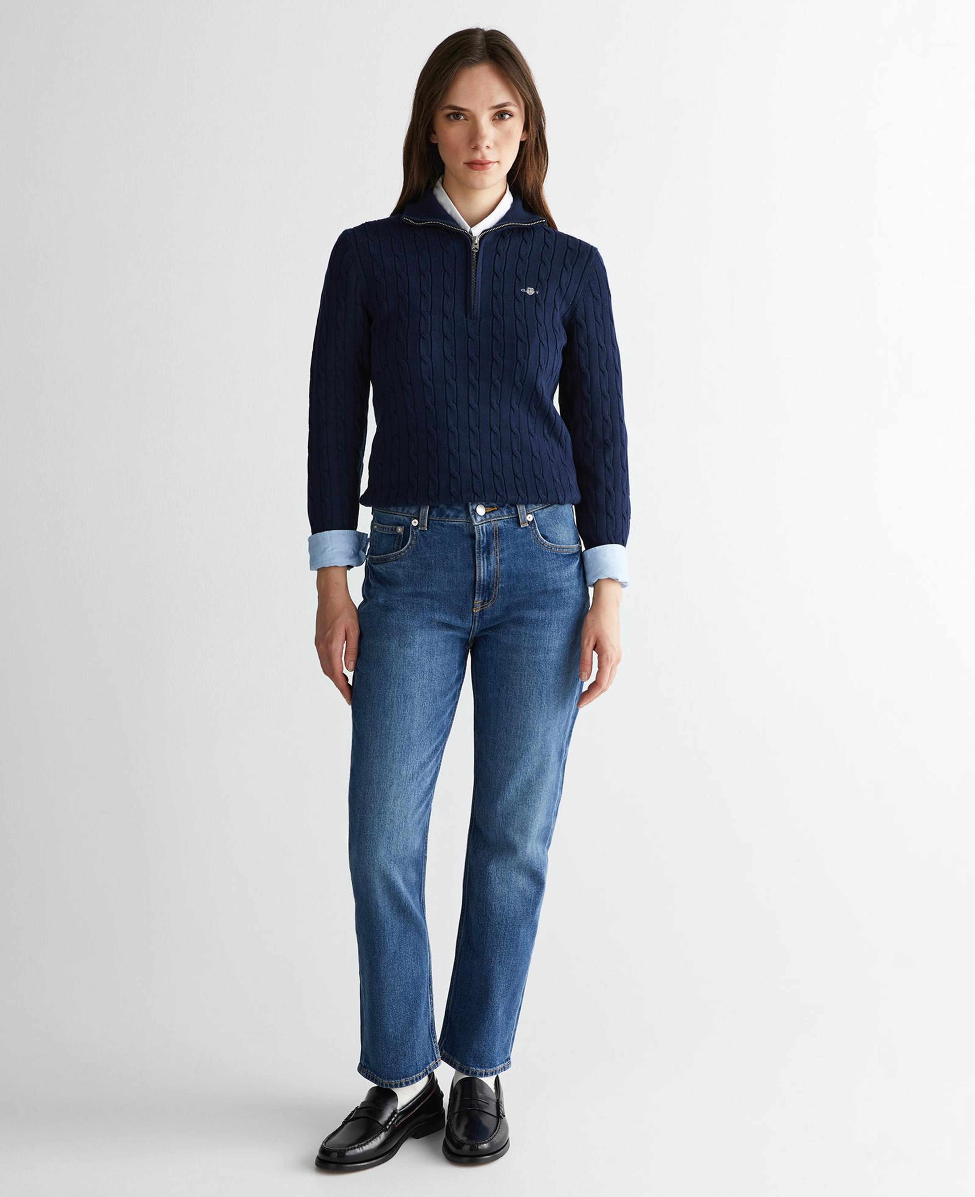 GANT Kadın Lacivert Regular Fit Yarım Fermuarlı Triko