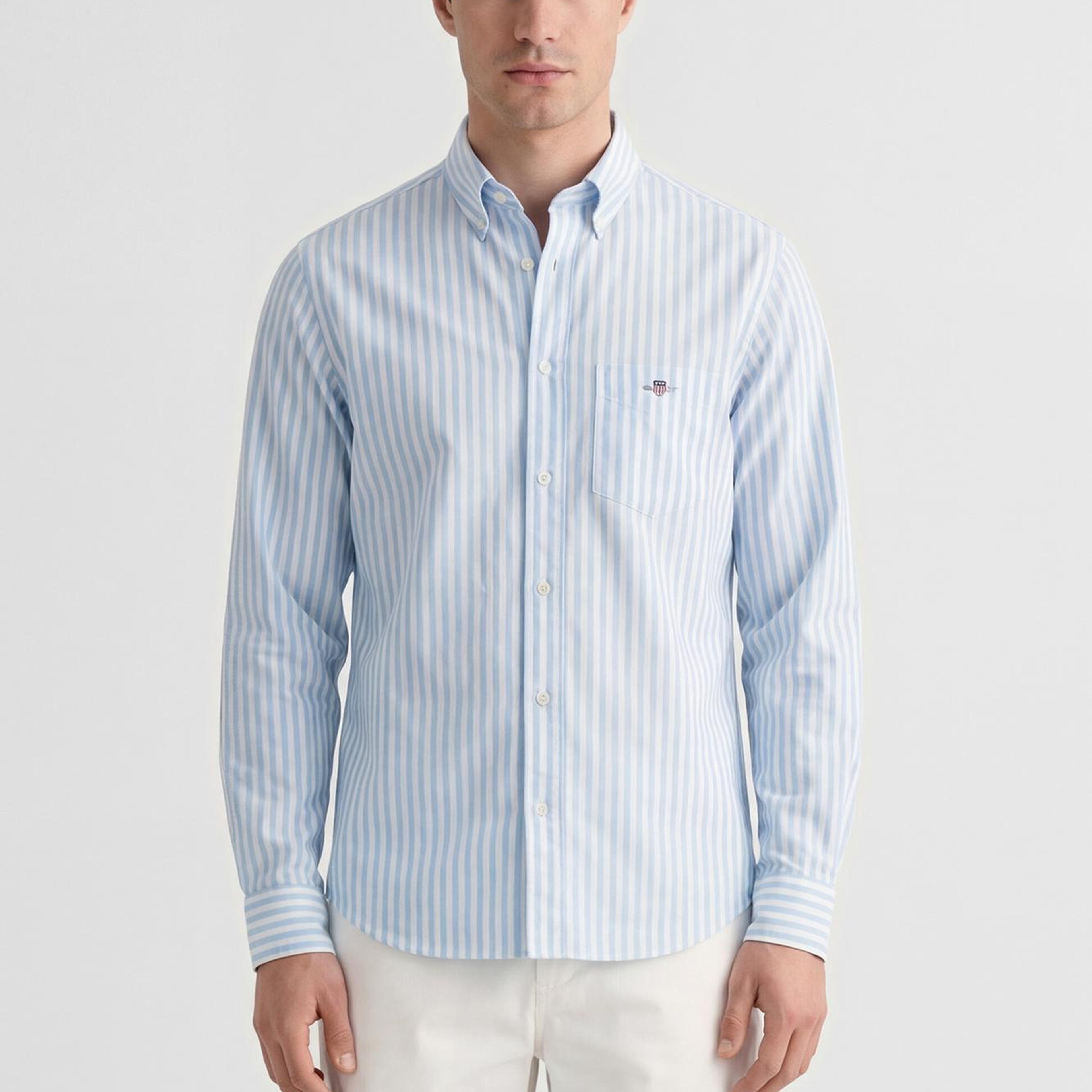 GANT Erkek Mavi Regular Fit Çizgili Logolu Gömlek