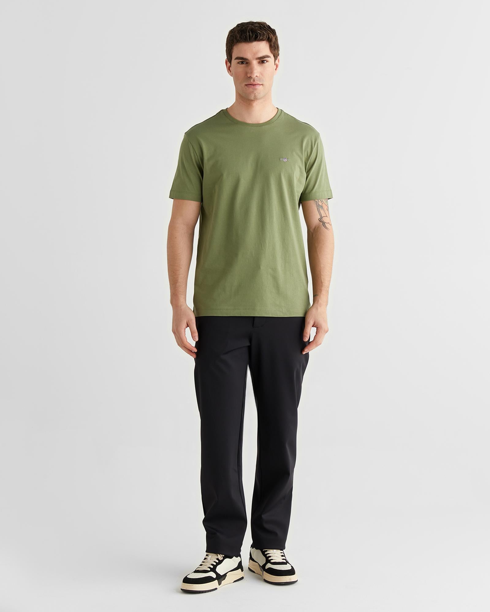 GANT Erkek Yeşil Bisiklet Yaka Regular Fit Logolu T-Shirt
