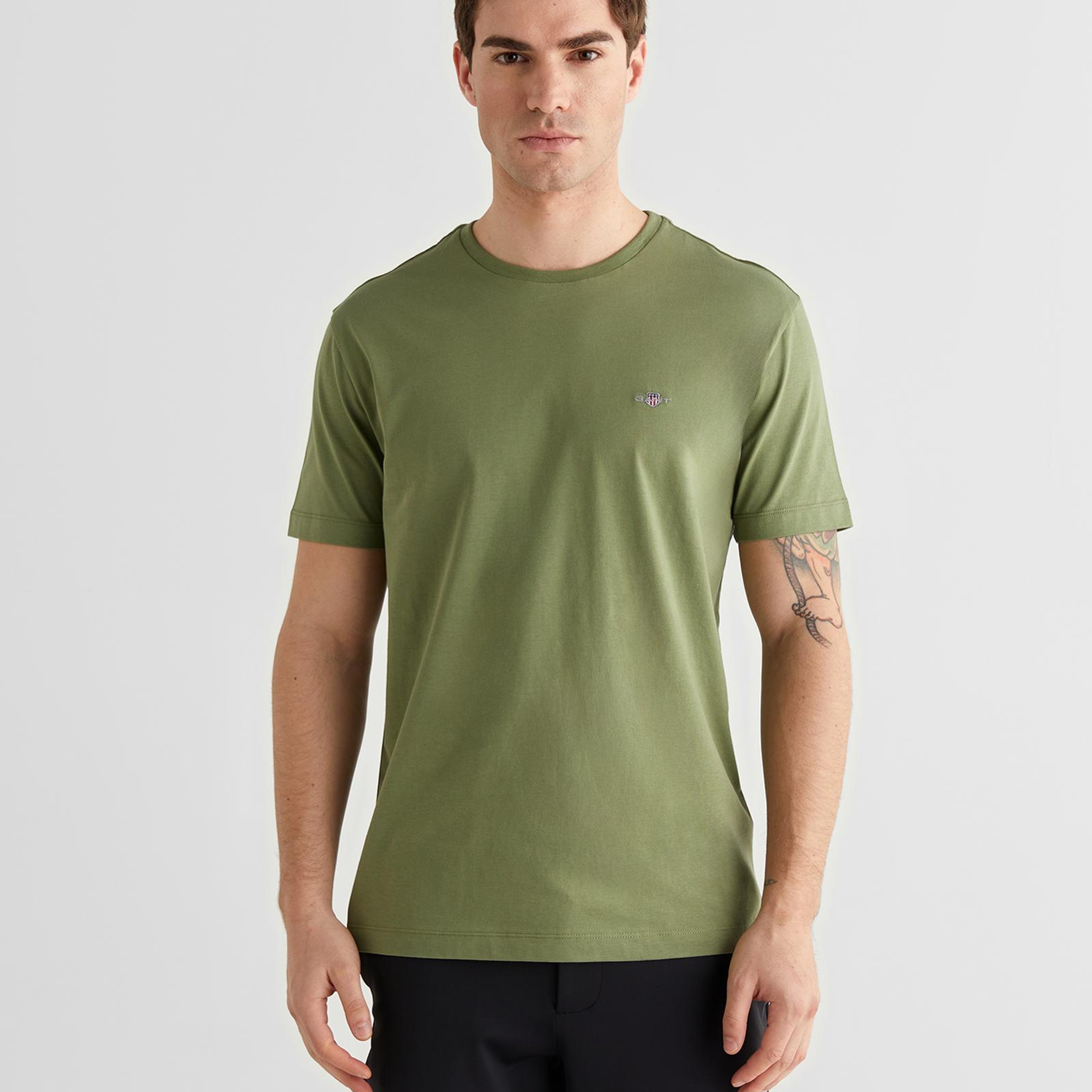GANT Erkek Yeşil Bisiklet Yaka Regular Fit Logolu T-Shirt