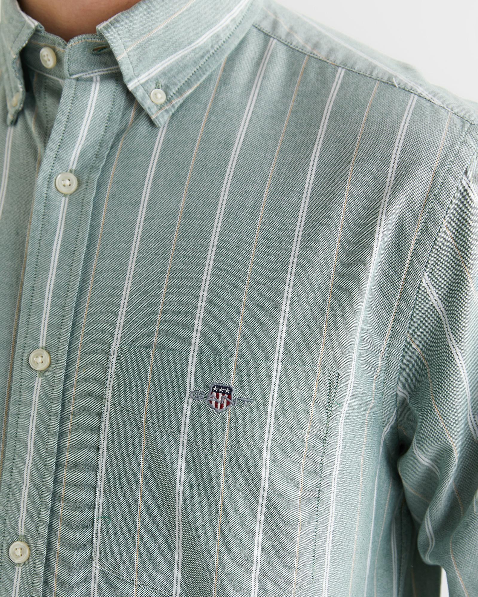 GANT Erkek Yeşil Regular Fit Düğmeli Yaka Çizgili Oxford Gömlek