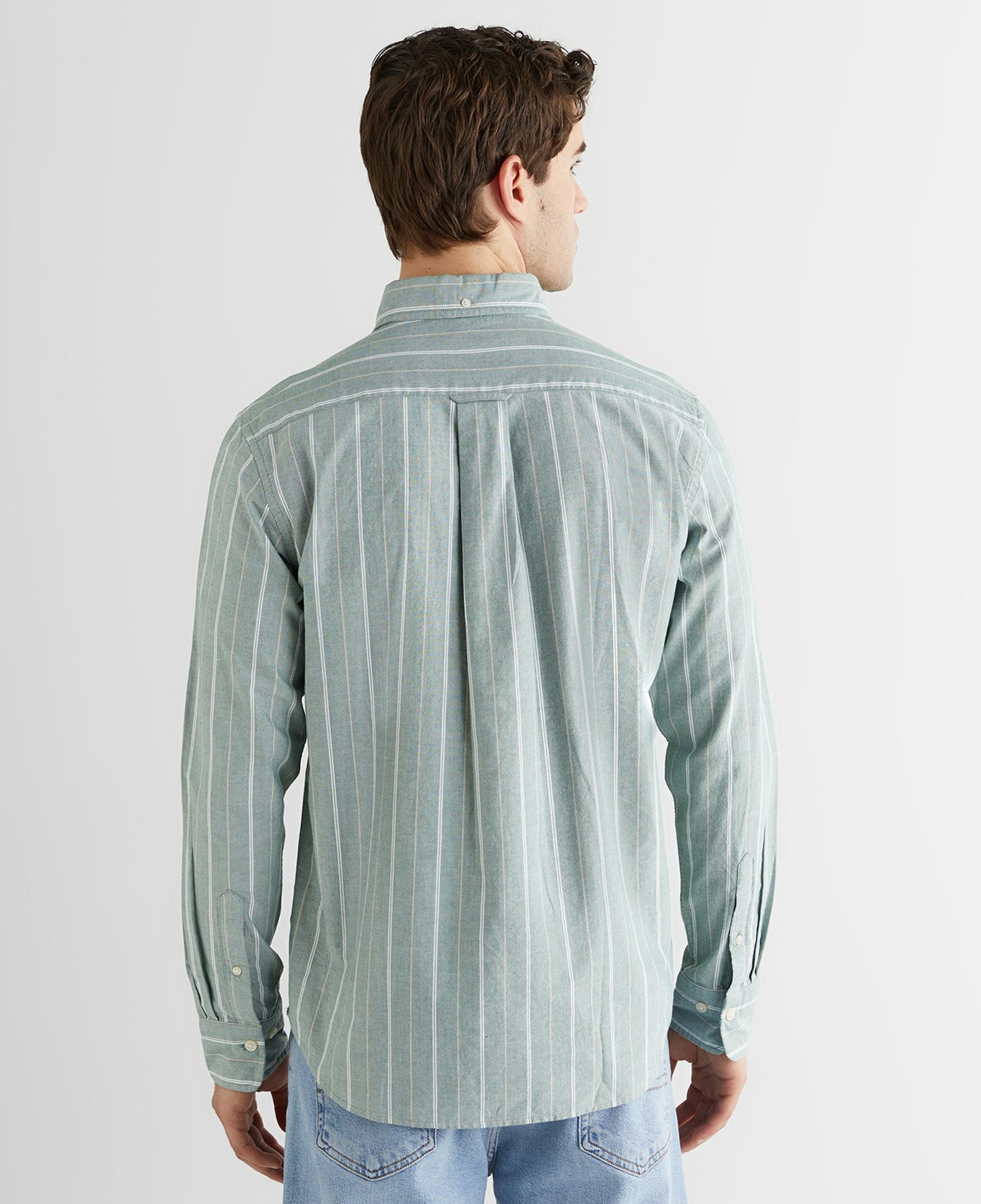 GANT Erkek Yeşil Regular Fit Düğmeli Yaka Çizgili Oxford Gömlek