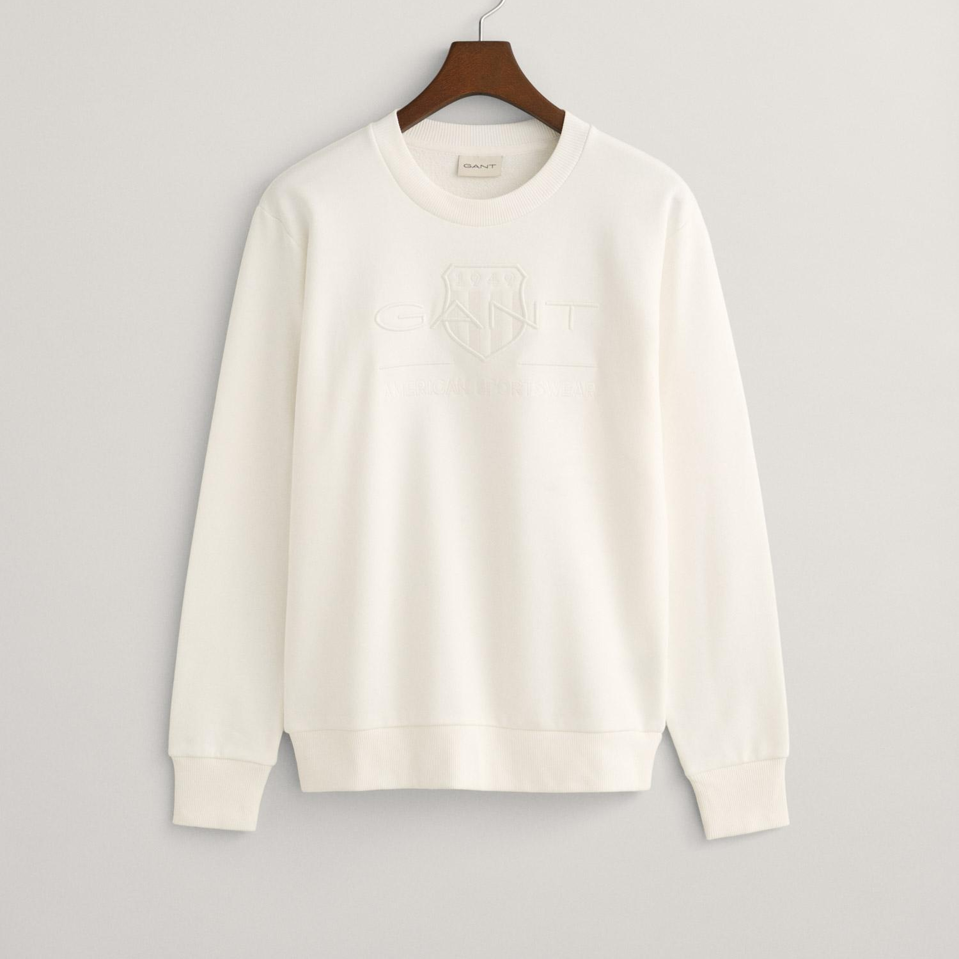 GANT Erkek Beyaz Regular Fit Bisiklet Yaka Logolu Sweatshirt