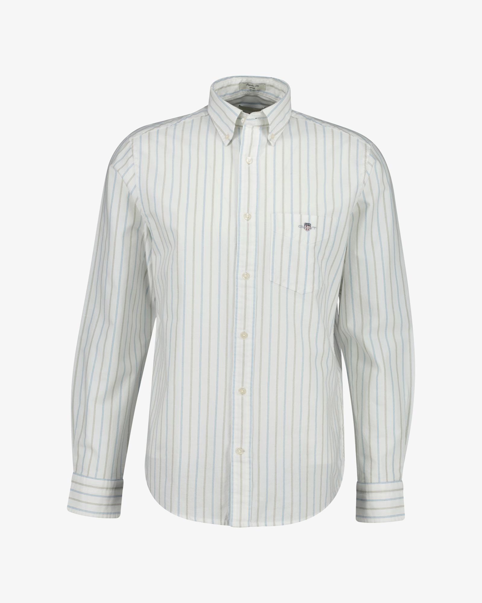 GANT Erkek Beyaz Regular Fit Çizgili Logolu Gömlek