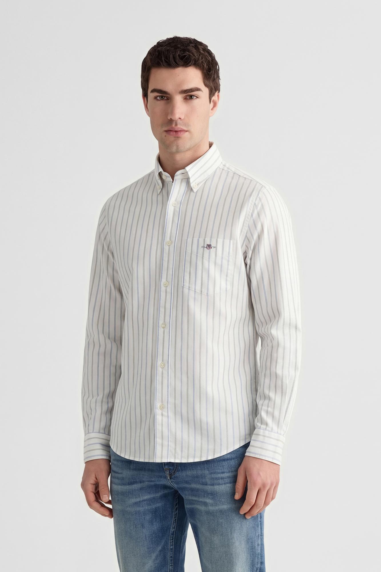GANT Erkek Beyaz Regular Fit Çizgili Logolu Gömlek