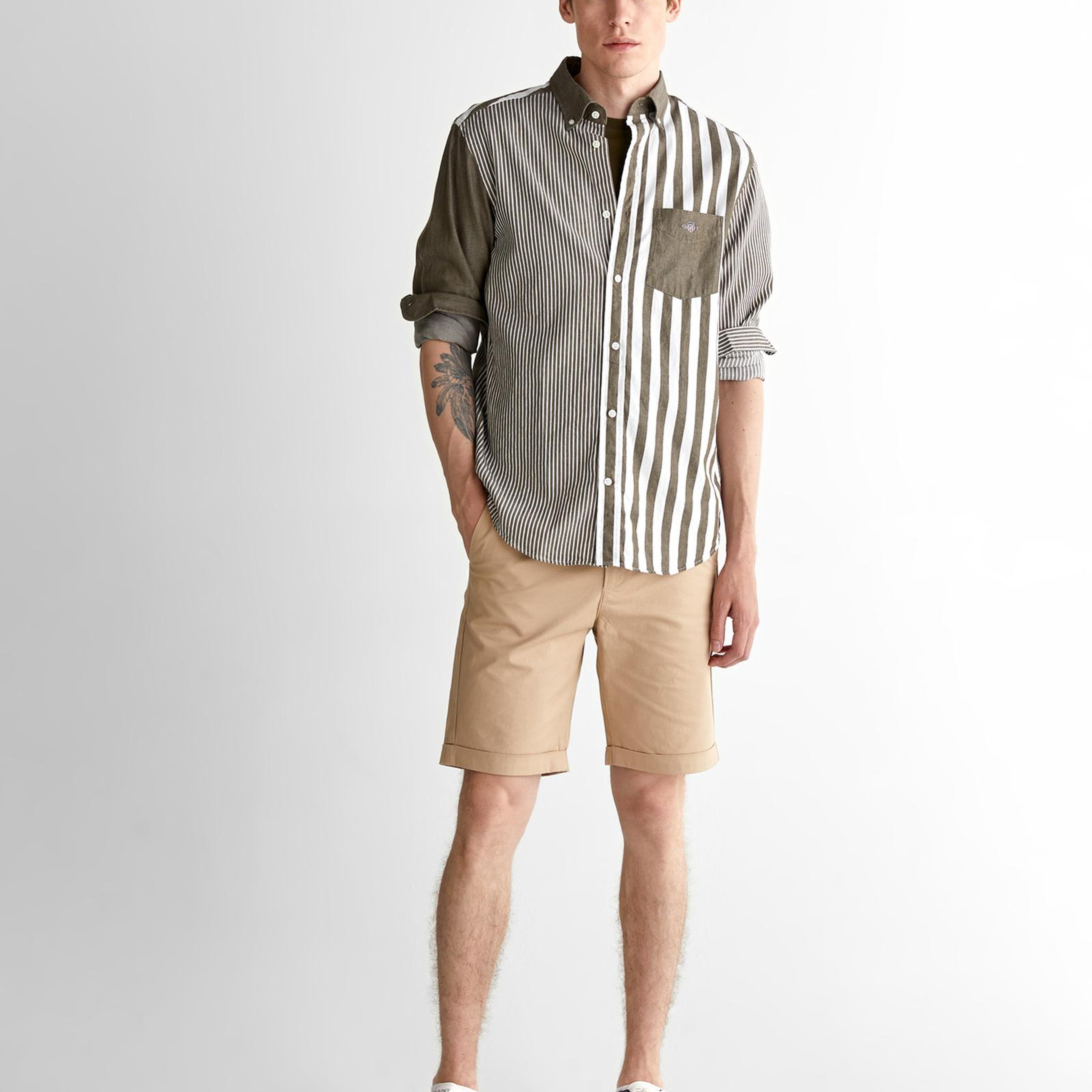 GANT Erkek Yeşil Regular Fit Düğmeli Yaka Çizgili Gömlek