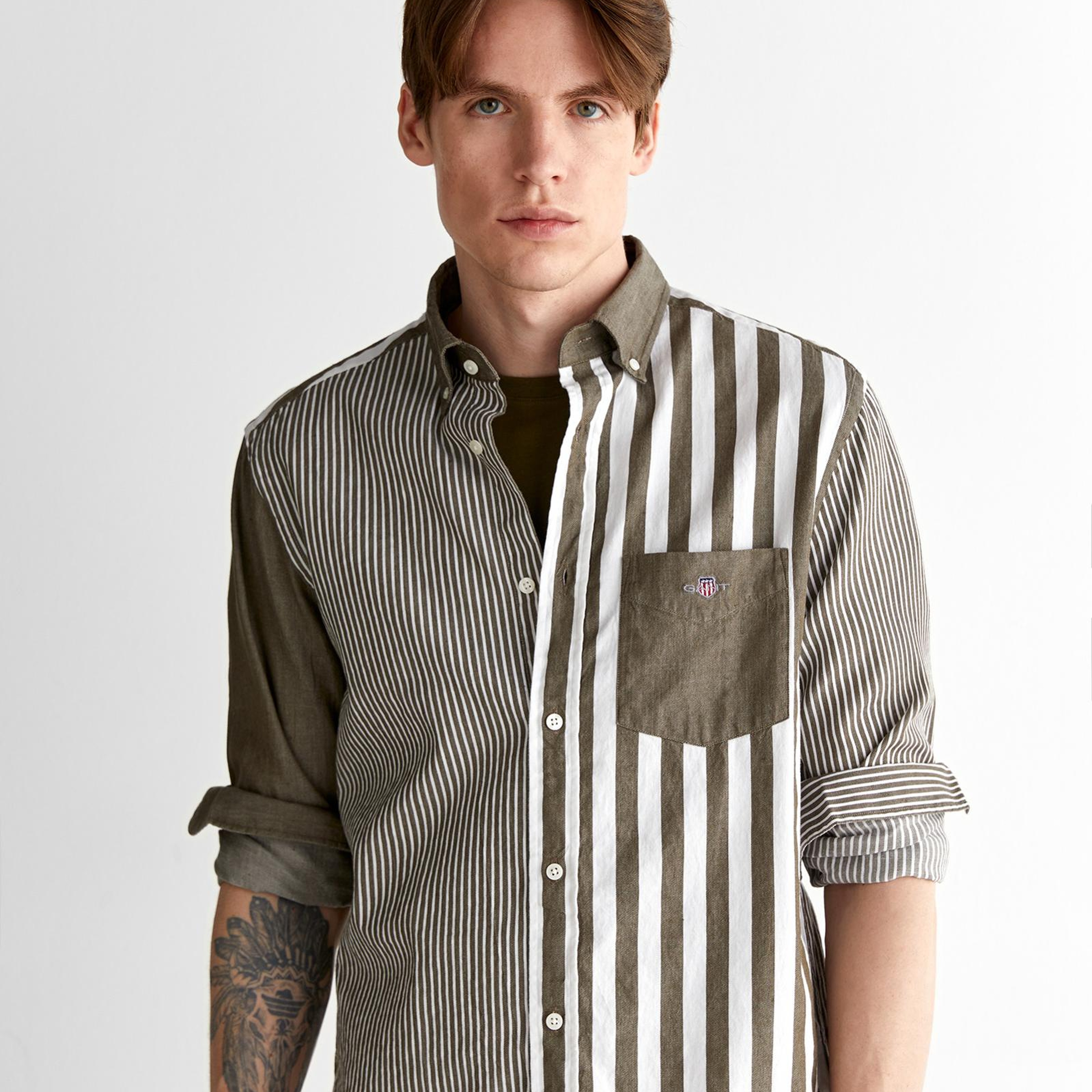 GANT Erkek Yeşil Regular Fit Düğmeli Yaka Çizgili Gömlek