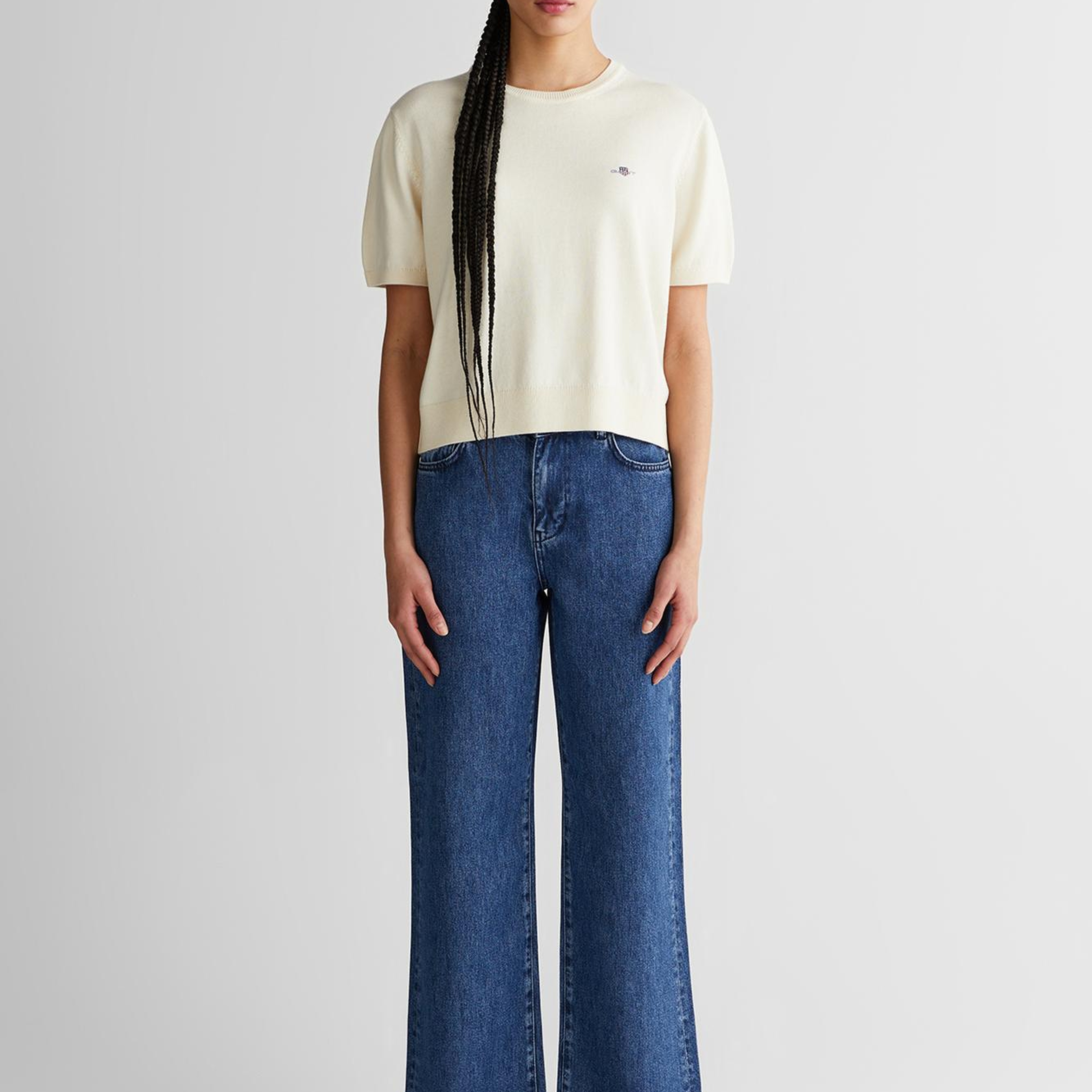 GANT Kadın Beyaz Regular Fit Bisiklet Yaka Kazak