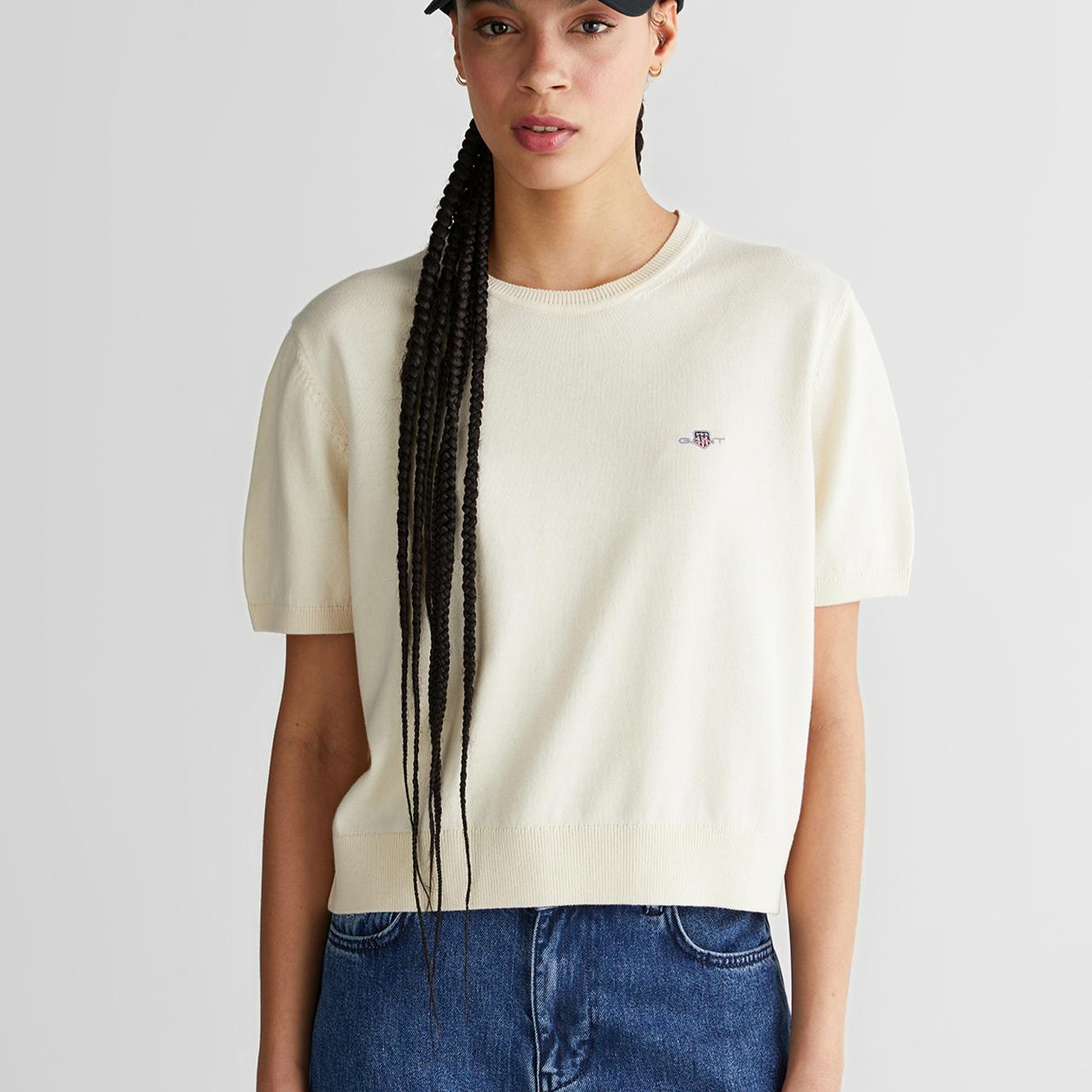 GANT Kadın Beyaz Regular Fit Bisiklet Yaka Kazak