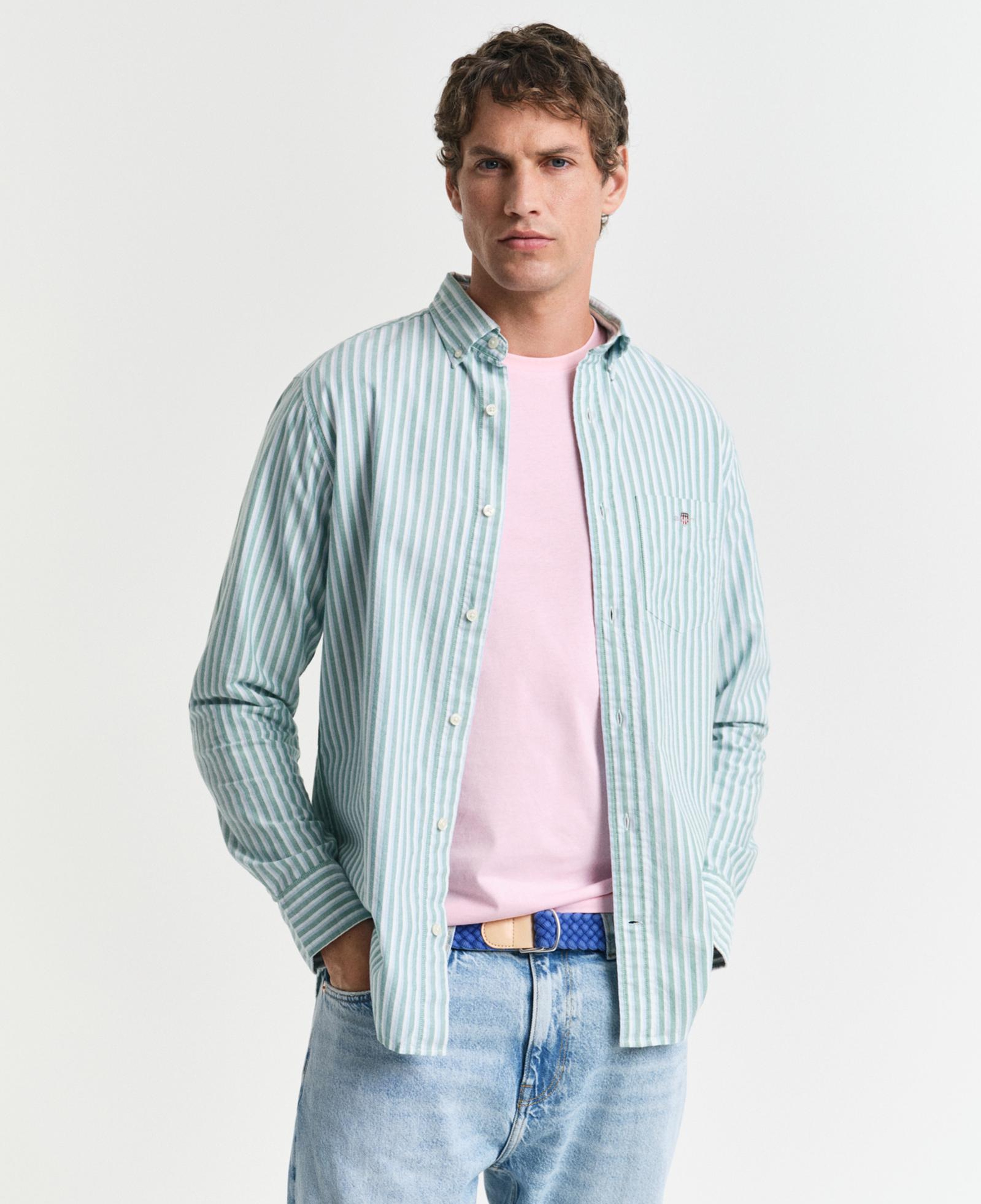 GANT Erkek Yeşil Regular Fit Çizgili Logolu Gömlek