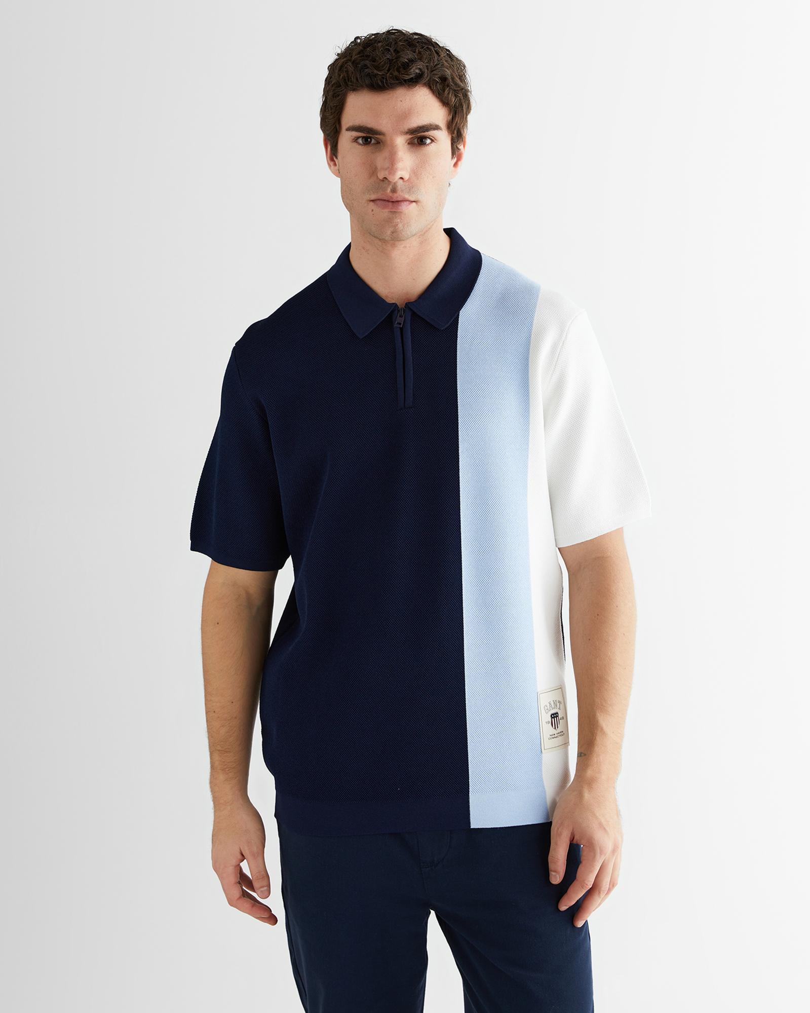 GANT Erkek Lacivert Regular Fit Renk Bloklu Triko