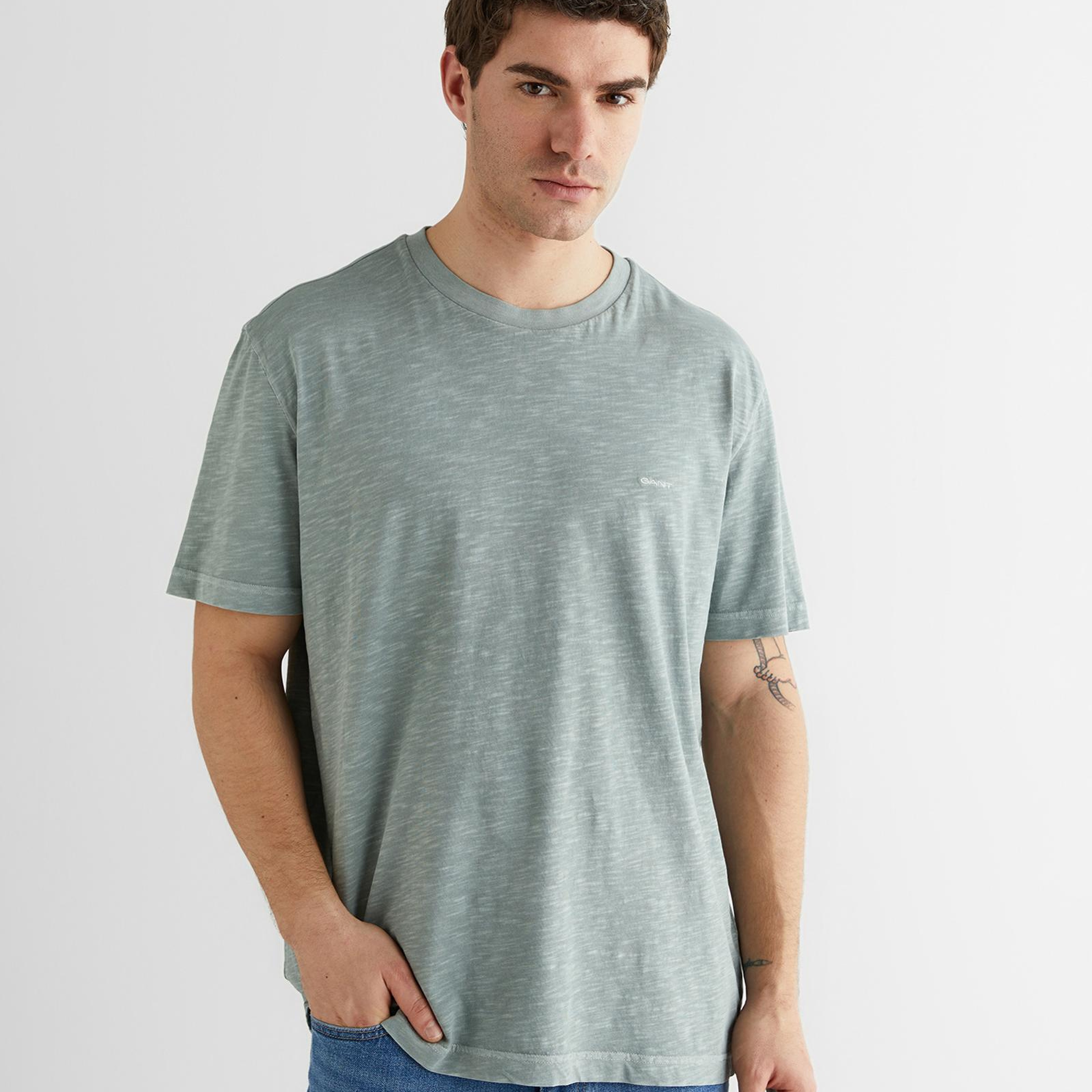 GANT Erkek Yeşil Bisiklet Yaka Regular Fit T-Shirt