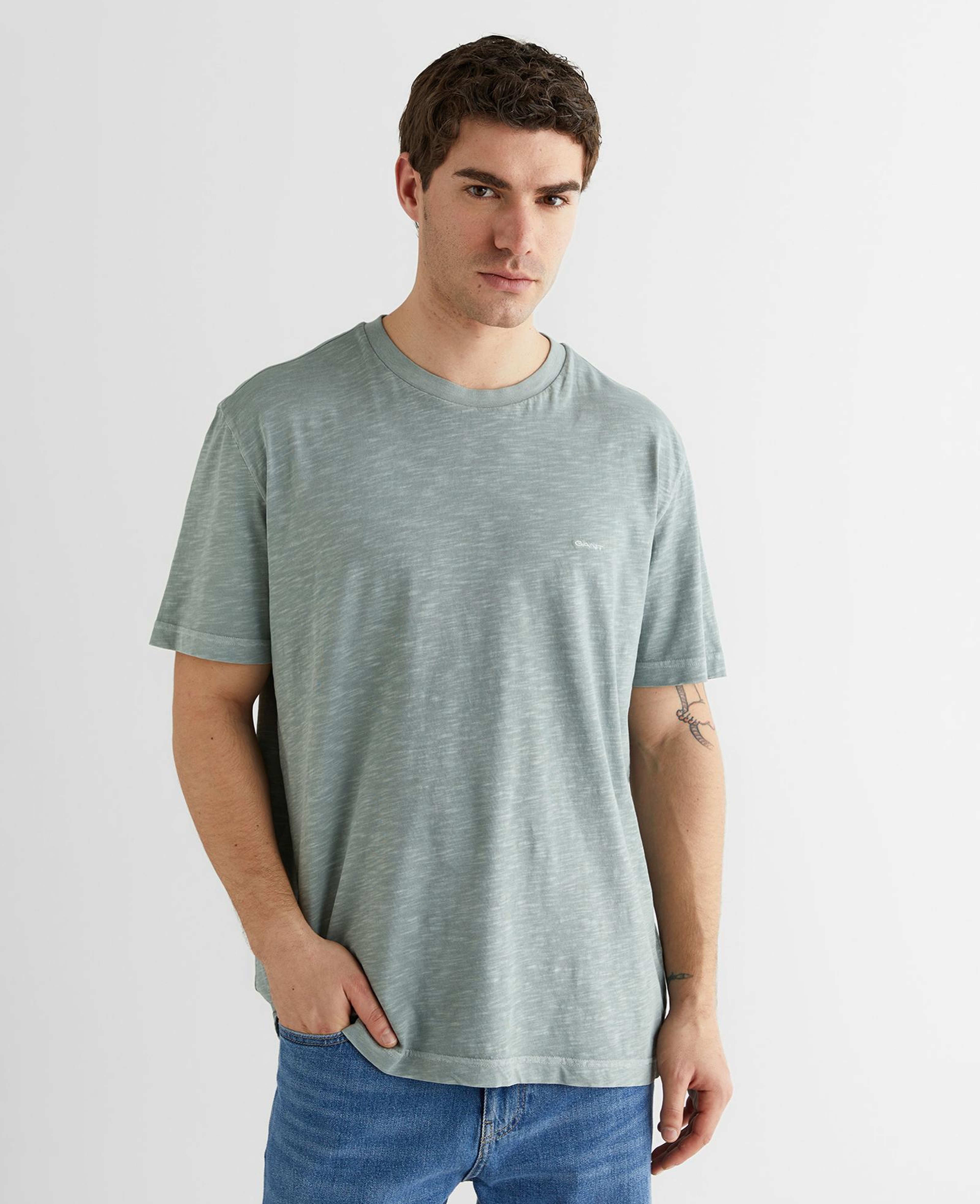 GANT Erkek Yeşil Bisiklet Yaka Regular Fit T-Shirt