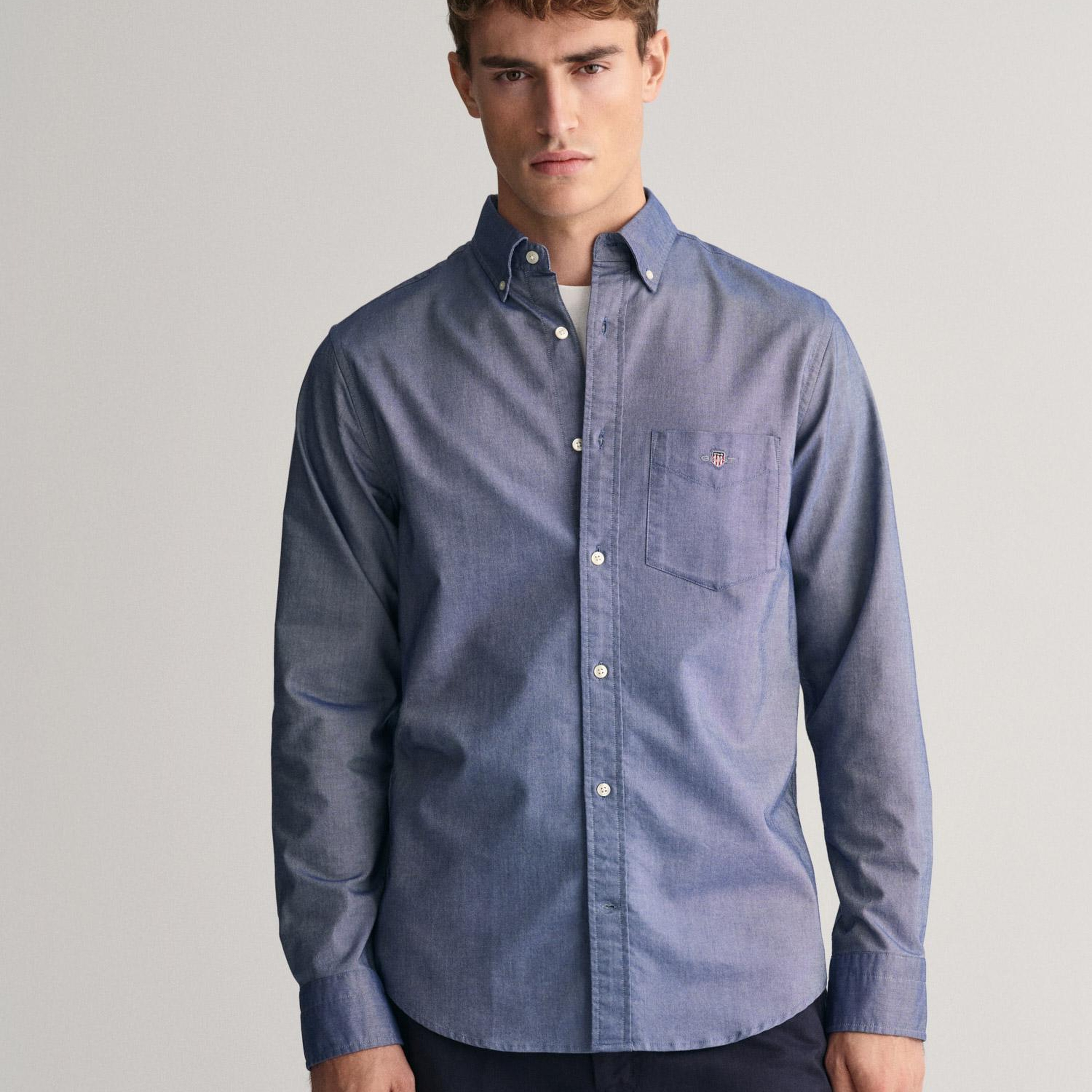 GANT Erkek Lacivert Regular Fit Düğmeli Yaka Oxford Gömlek