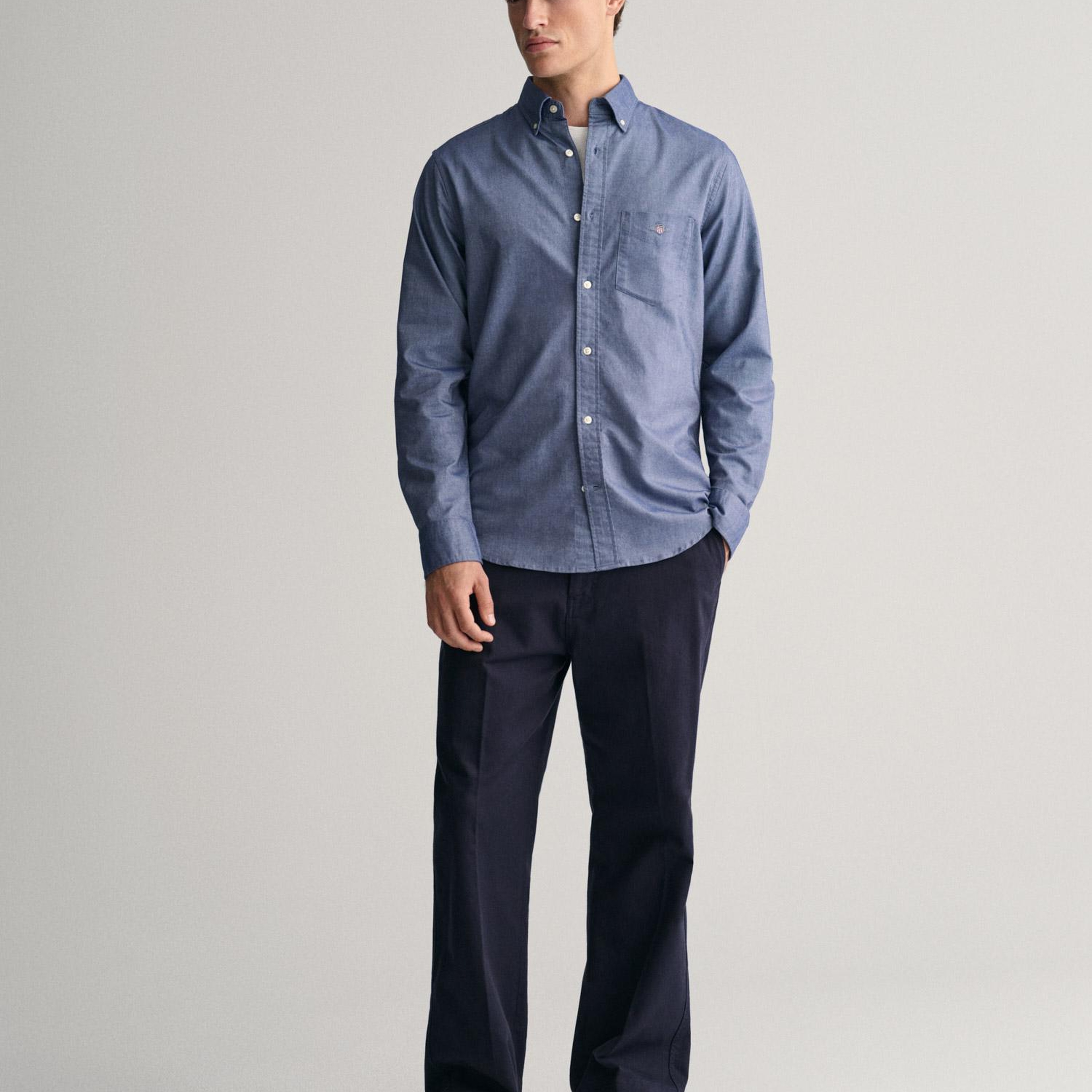 GANT Erkek Lacivert Regular Fit Düğmeli Yaka Oxford Gömlek