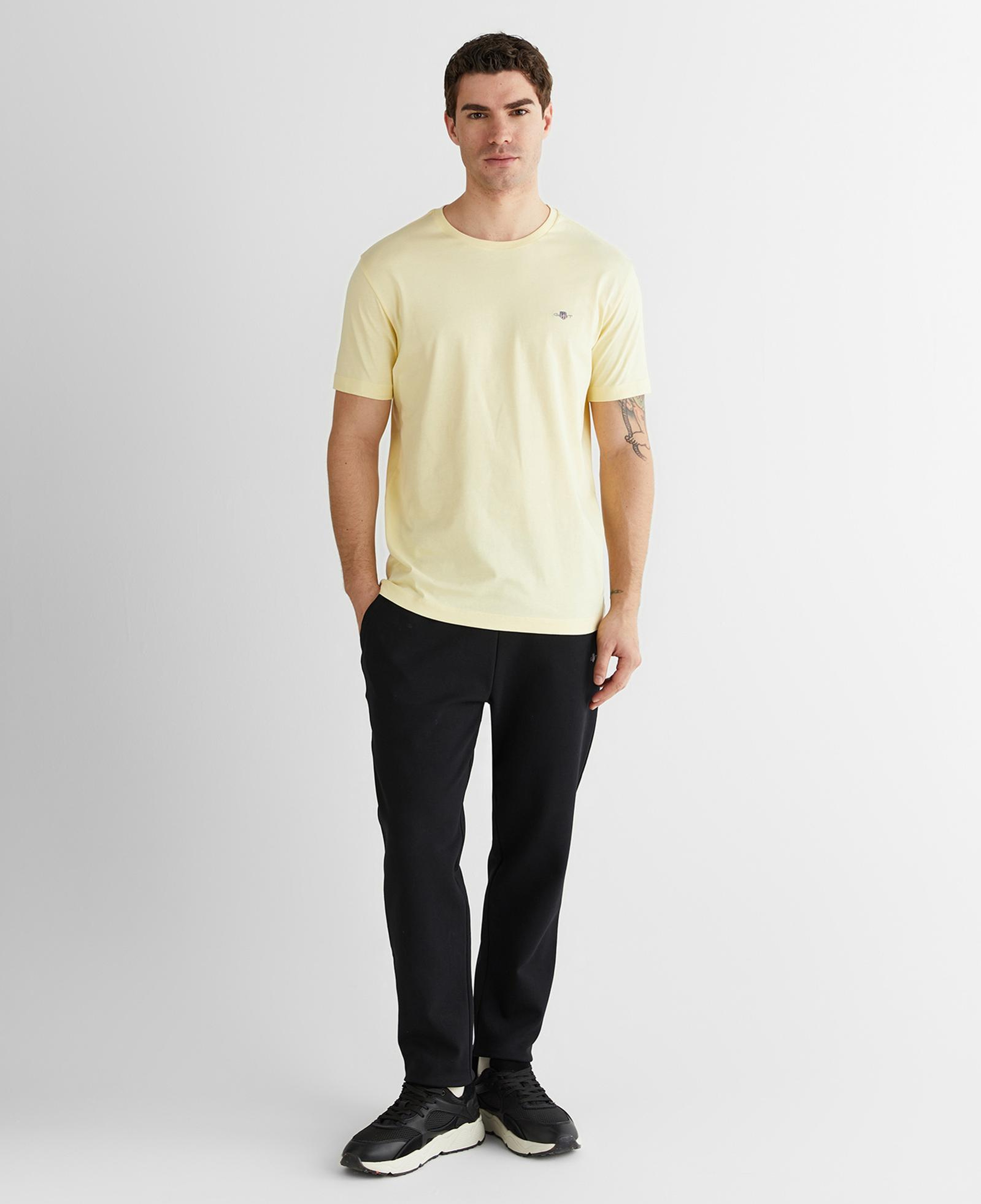 GANT Erkek Sarı Bisiklet Yaka Regular Fit Logolu T-Shirt