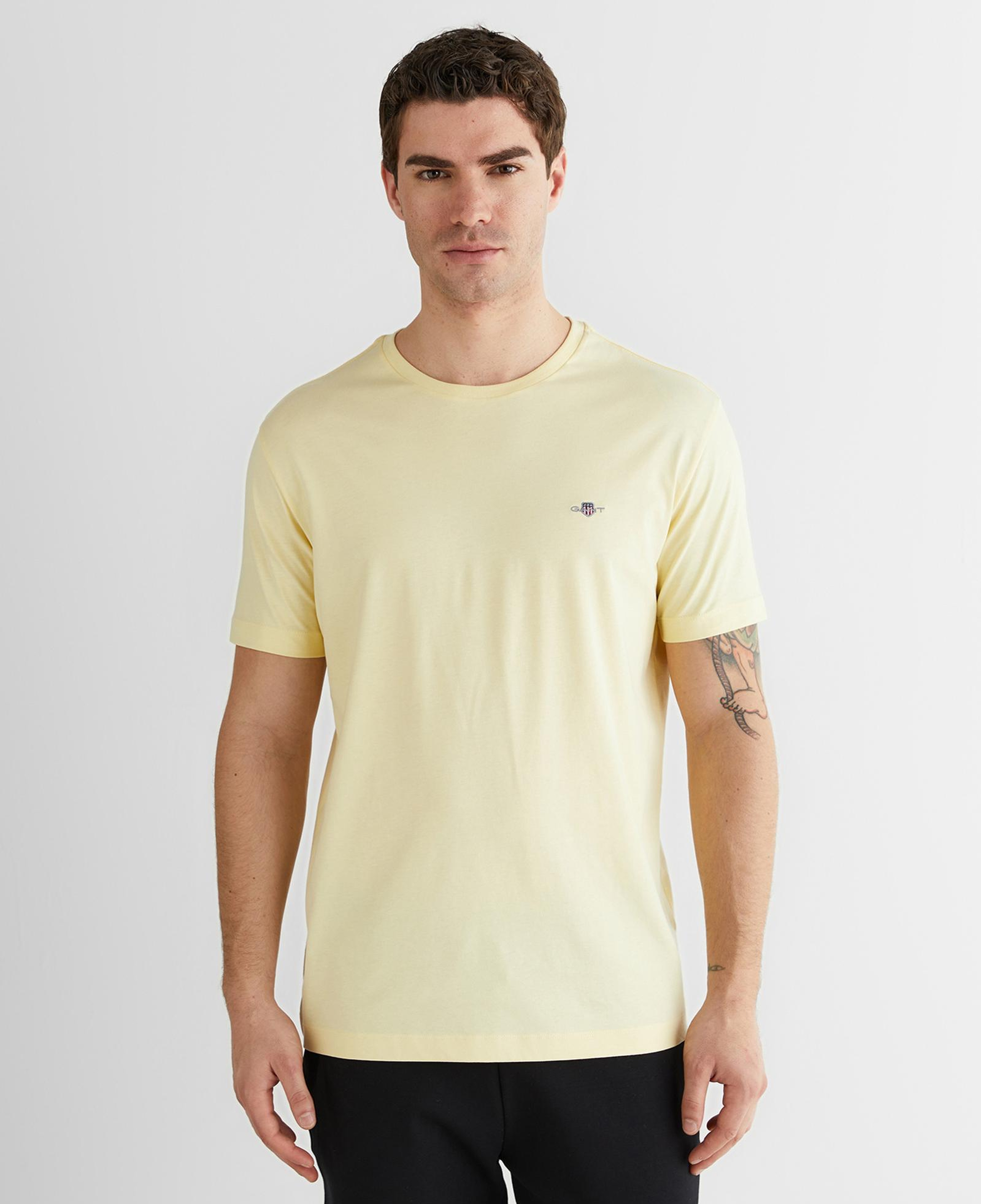 GANT Erkek Sarı Bisiklet Yaka Regular Fit Logolu T-Shirt