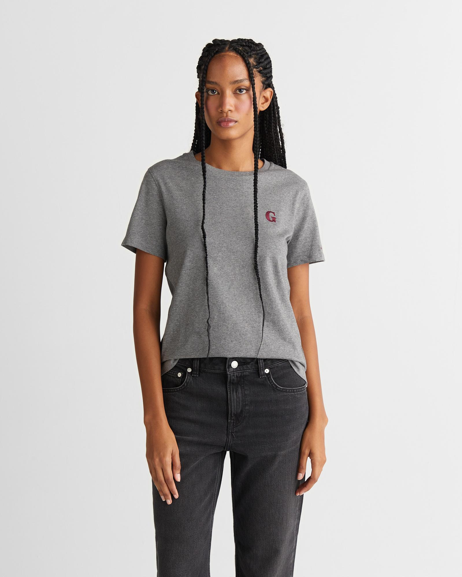 GANT Kadın Gri Regular Fit Bisiklet Yaka T-Shirt