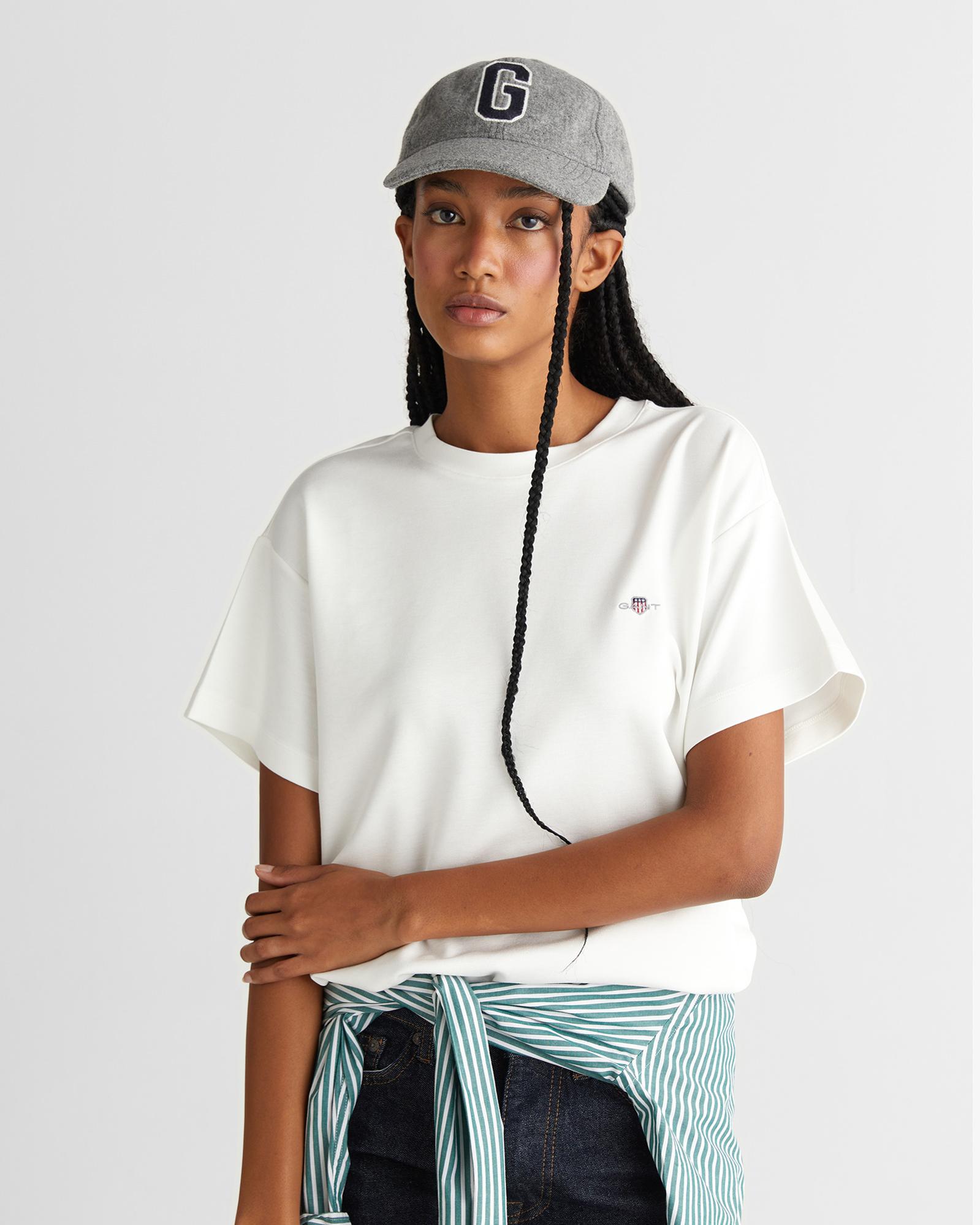 GANT Kadın Beyaz Regular Fit Bisiklet Yaka T-Shirt