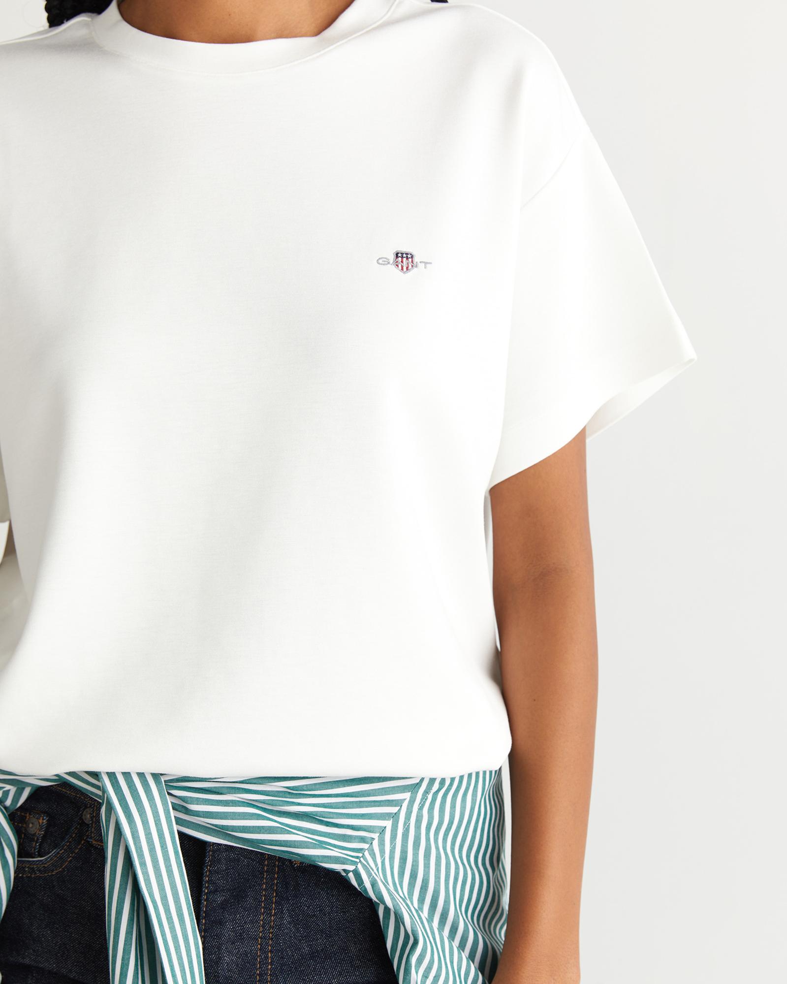 GANT Kadın Beyaz Regular Fit Bisiklet Yaka T-Shirt