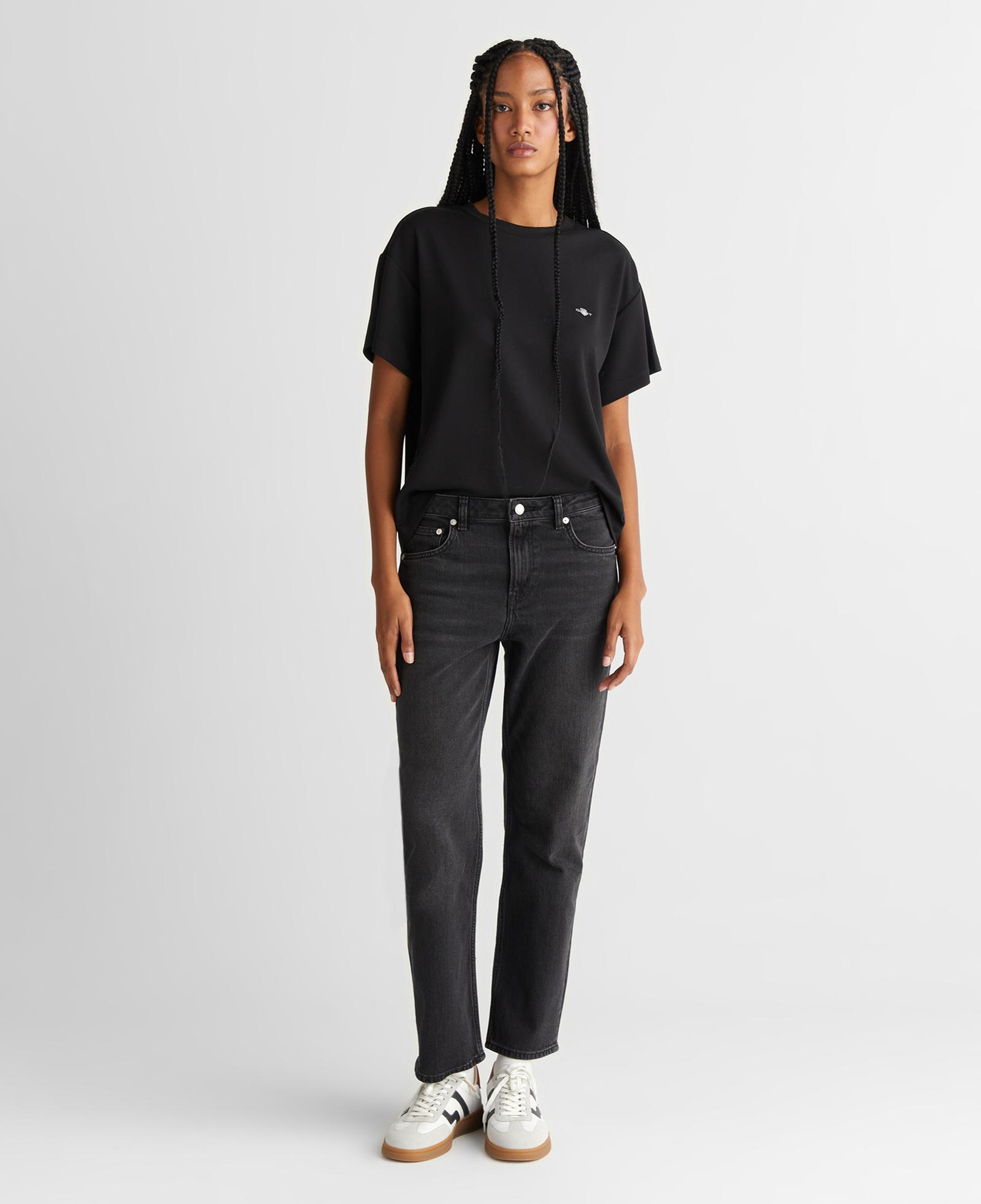 GANT Kadın Siyah Regular Fit Bisiklet Yaka T-Shirt