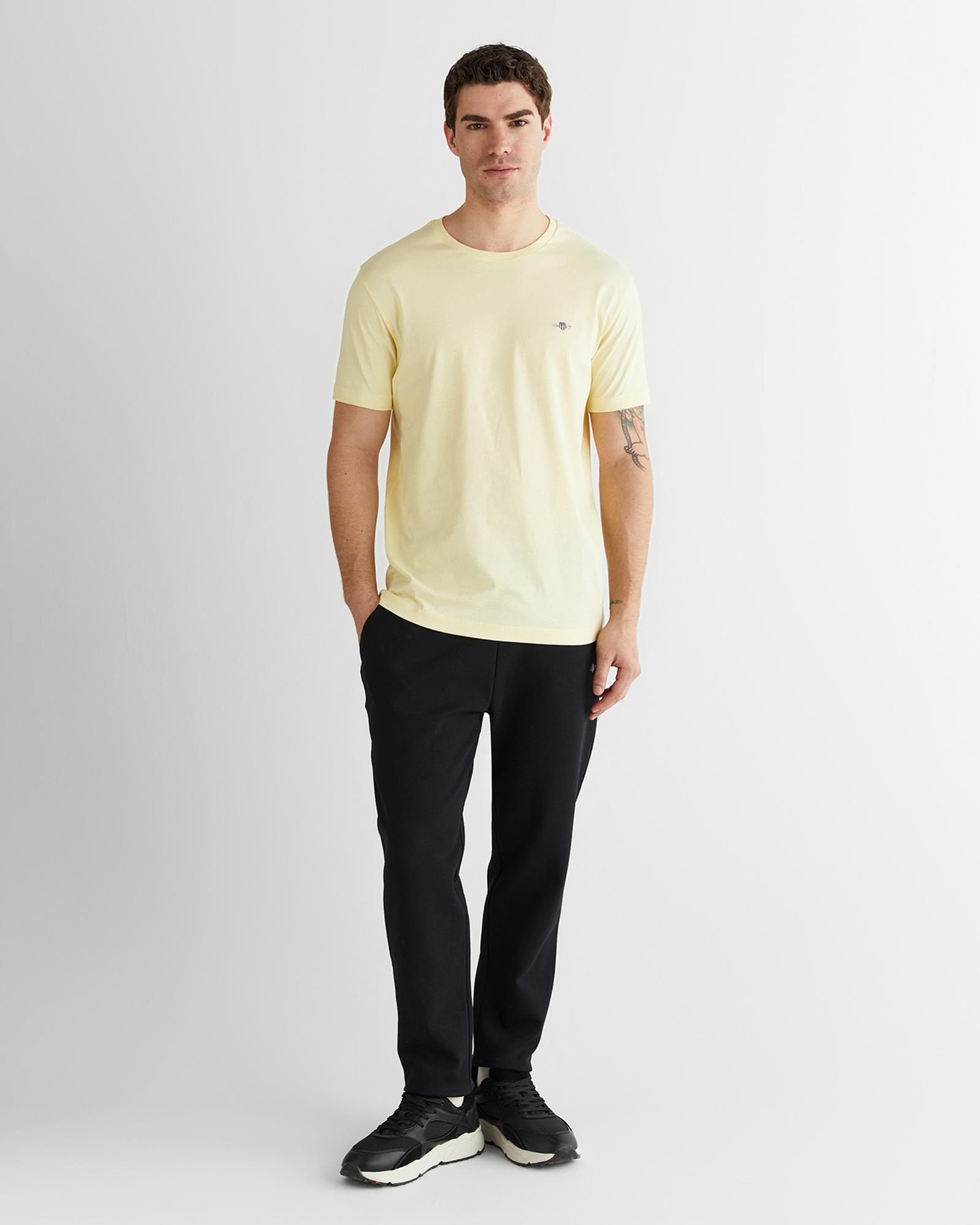 GANT Erkek Sarı Bisiklet Yaka Regular Fit Logolu T-Shirt