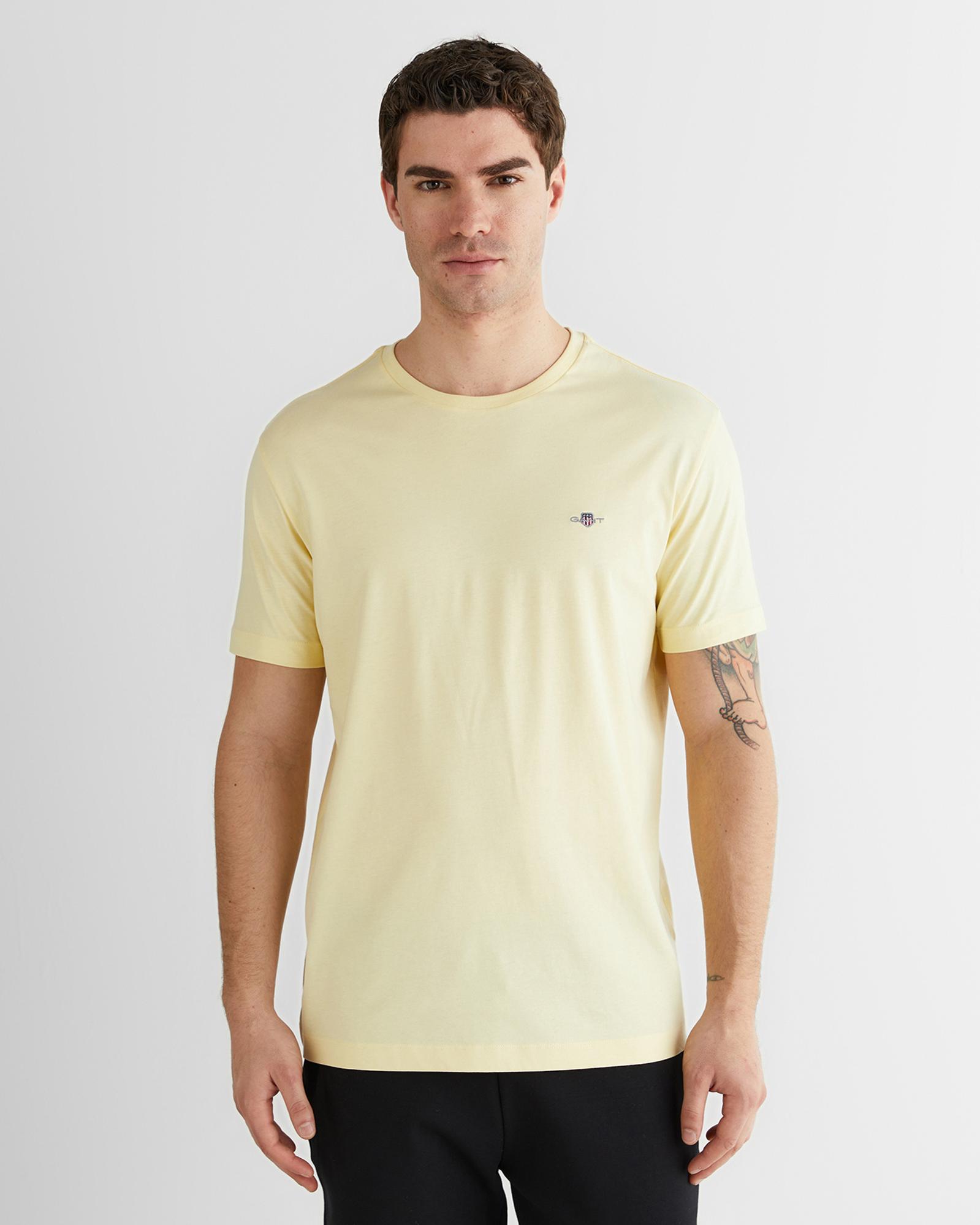 GANT Erkek Sarı Bisiklet Yaka Regular Fit Logolu T-Shirt