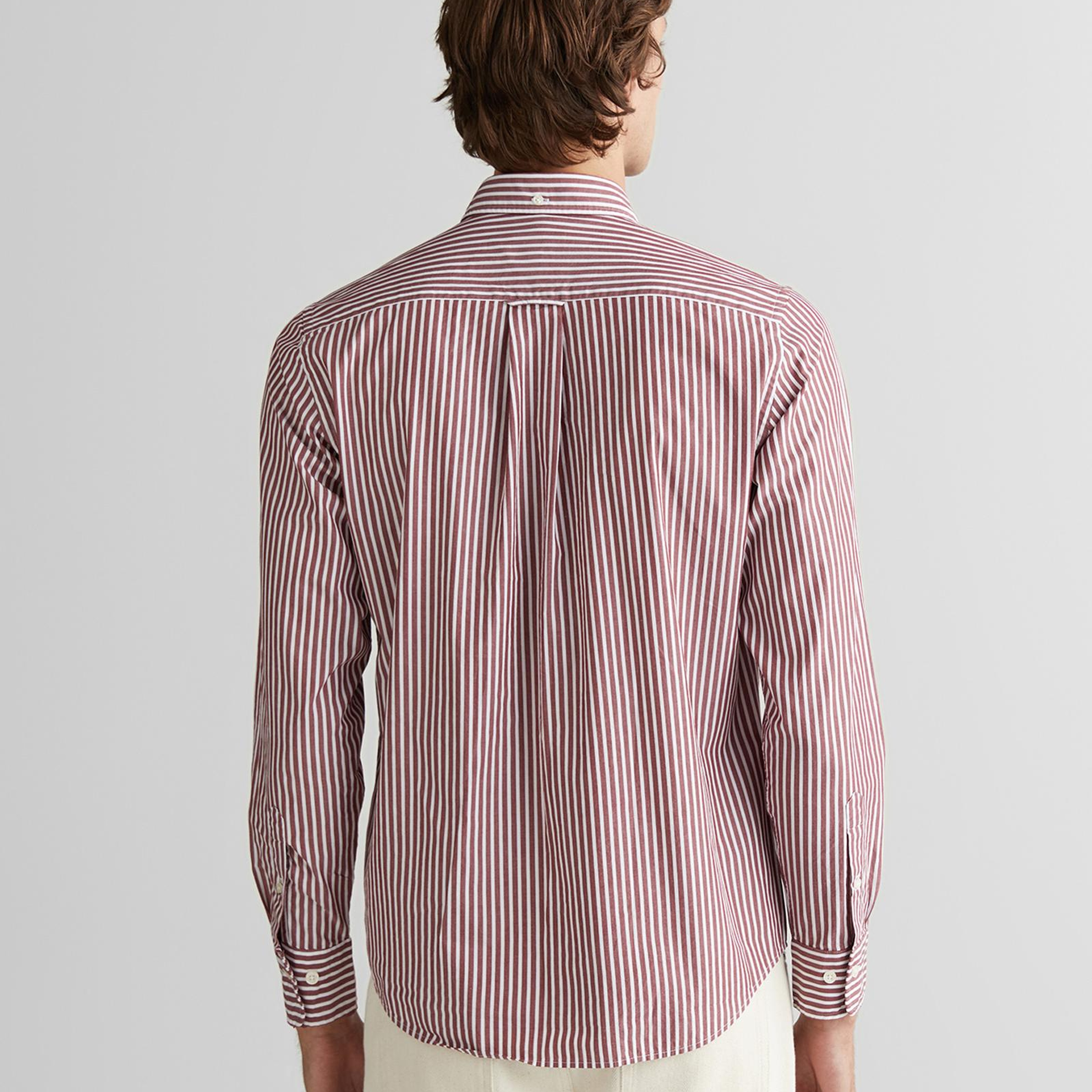 GANT Erkek Bordo Regular Fit Düğmeli Yaka Çizgili Poplin Gömlek