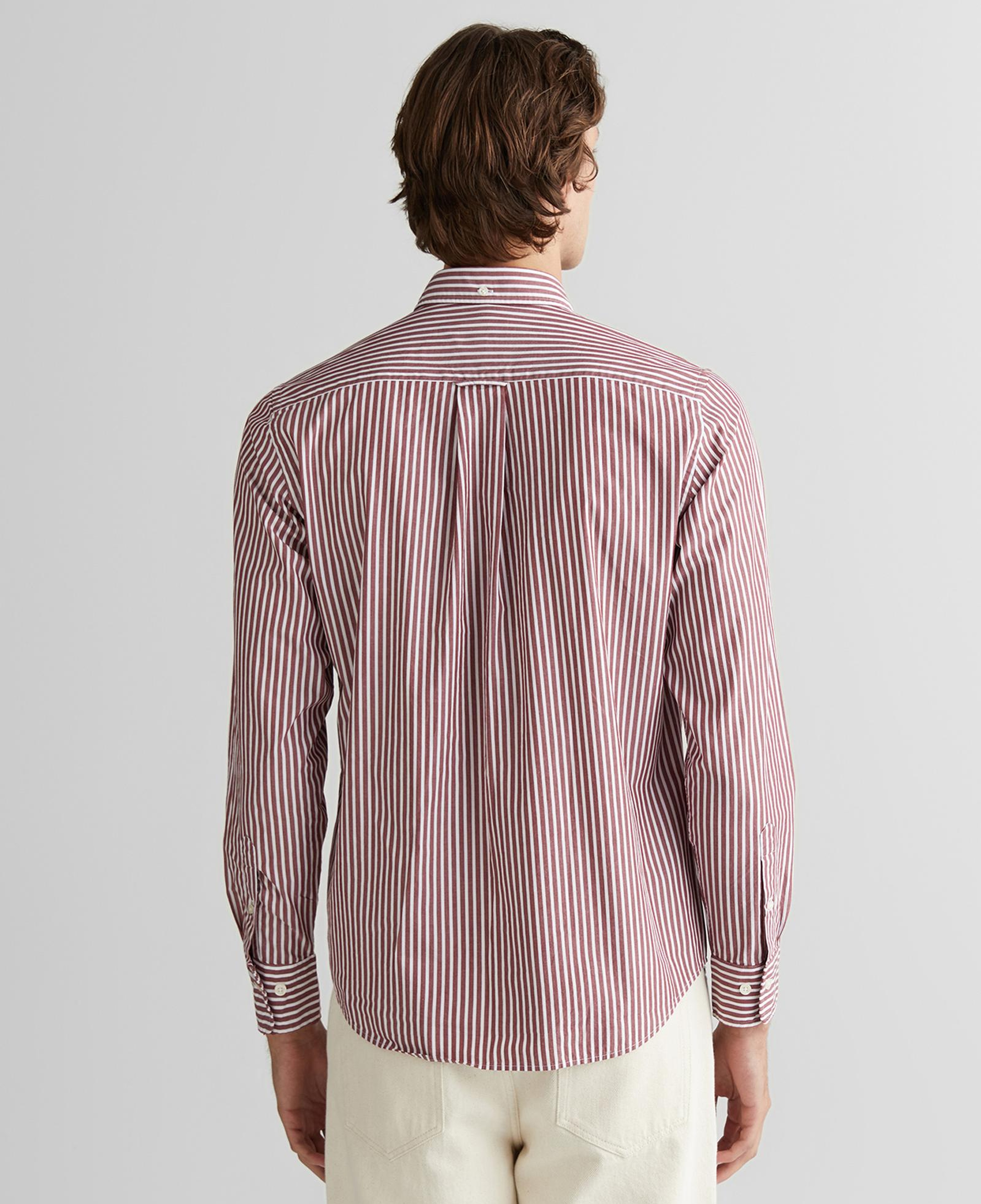 GANT Erkek Bordo Regular Fit Düğmeli Yaka Çizgili Poplin Gömlek