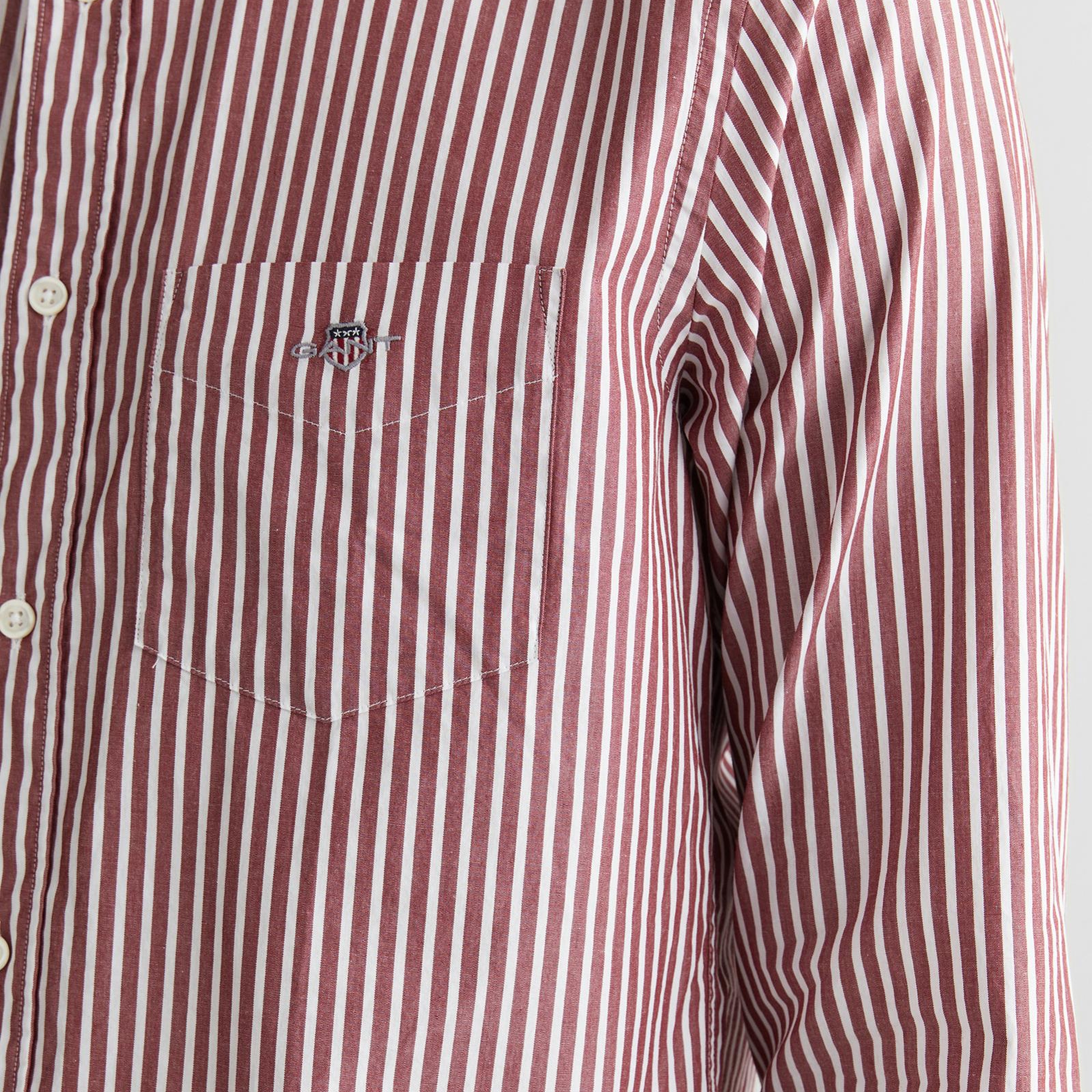 GANT Erkek Bordo Regular Fit Düğmeli Yaka Çizgili Poplin Gömlek