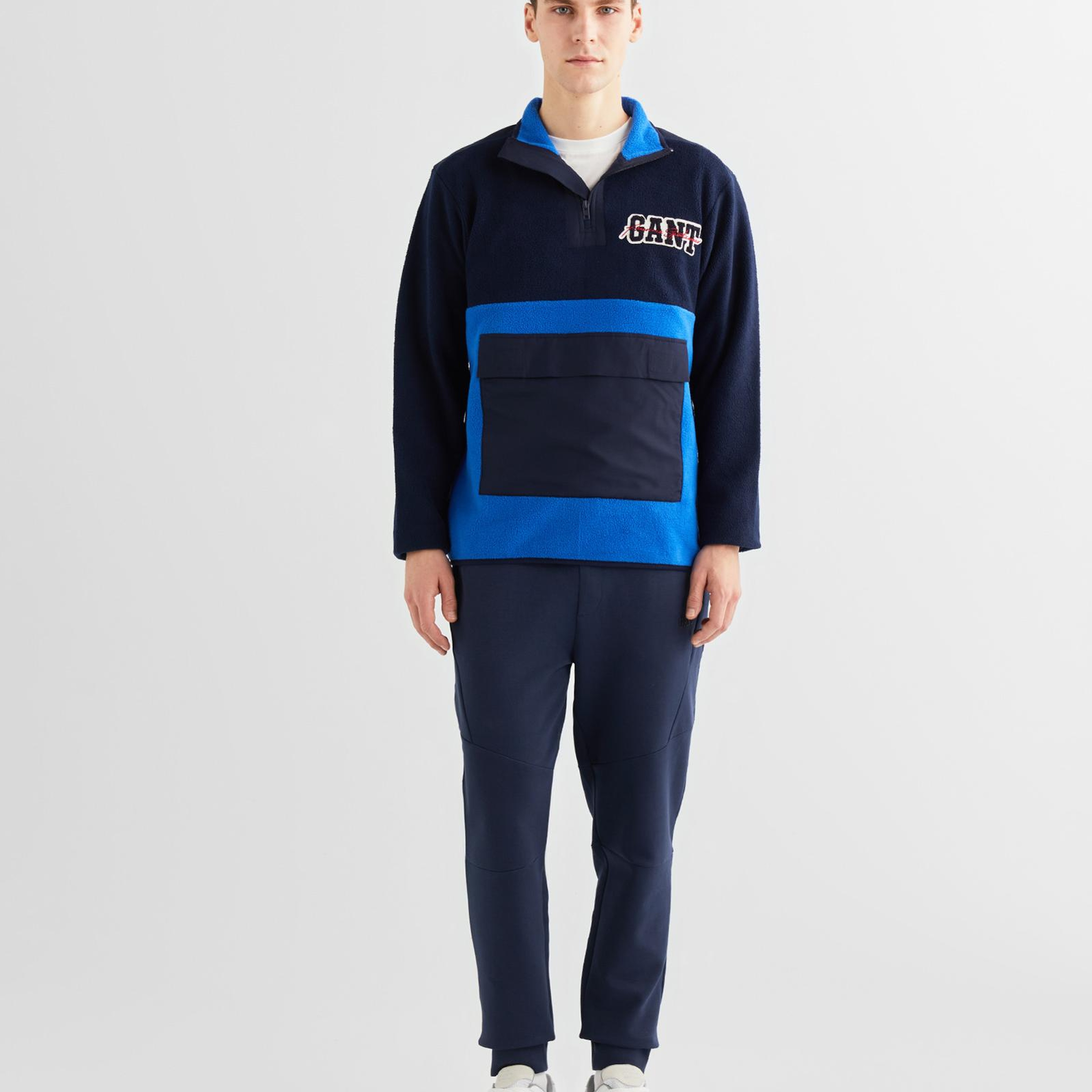 GANT Erkek Lacivert Relaxed Fit Yarım Fermuarlı Logolu Sweatshirt